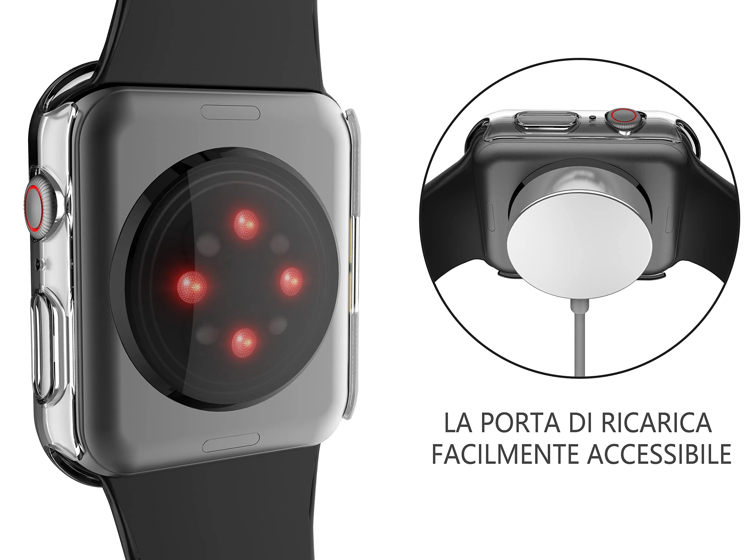Misxi Custodia Rigida Trasparente con Vetro Temperato per Apple Watch Serie 9, 8, 7 41mm (2 Pezzi) - immagine 8