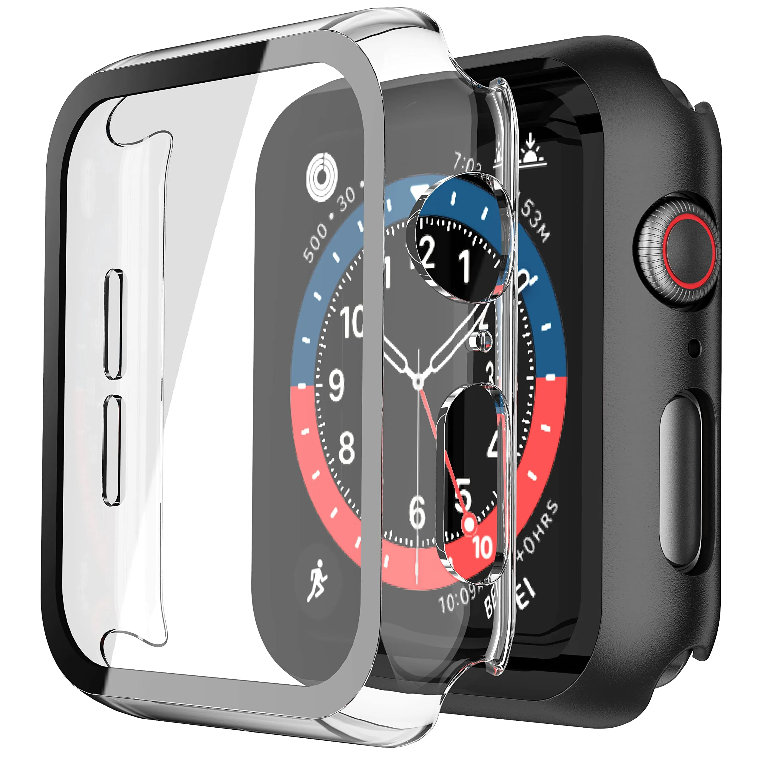 Misxi Cover con Vetro Temperato per Apple Watch Serie 6/SE/5/4 40mm, 1 Nero + 1 Trasparente - immagine 1