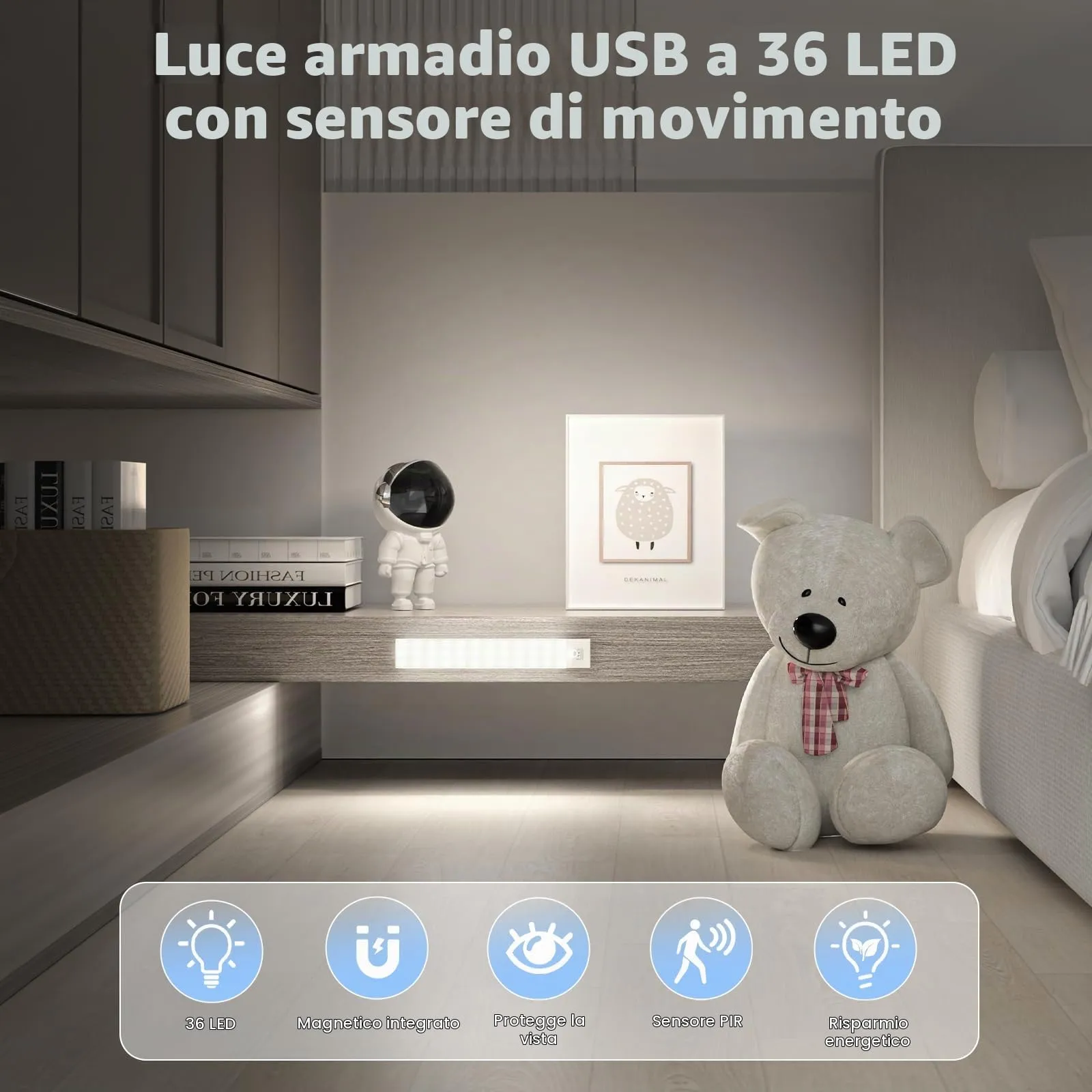 OUILA Luce Armadio LED con Sensore di Movimento, 2 Pezzi 23cm, Bianco Freddo - immagine 3