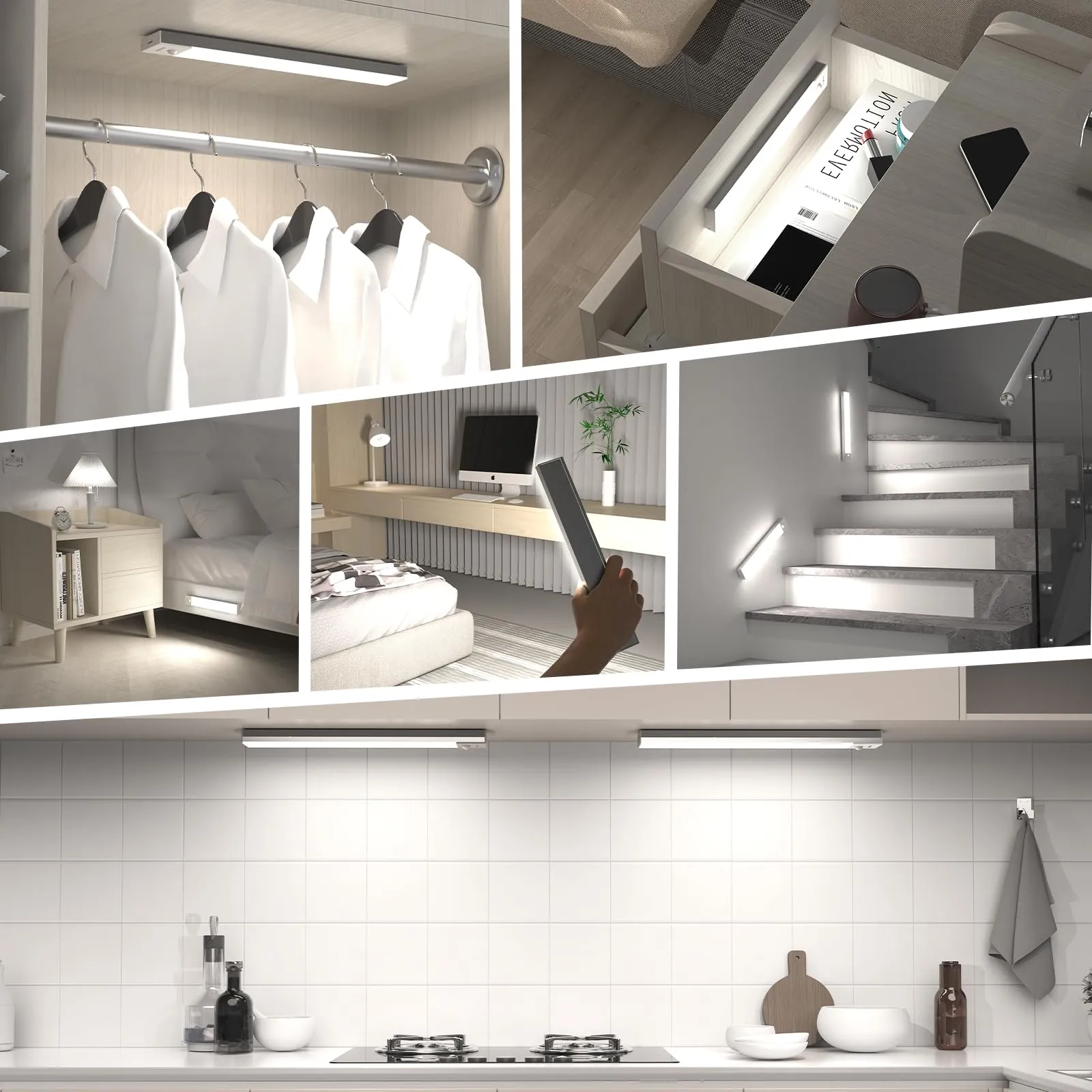 OUILA Luce Armadio LED con Sensore di Movimento, 2 Pezzi 23cm, Bianco Freddo - immagine 6