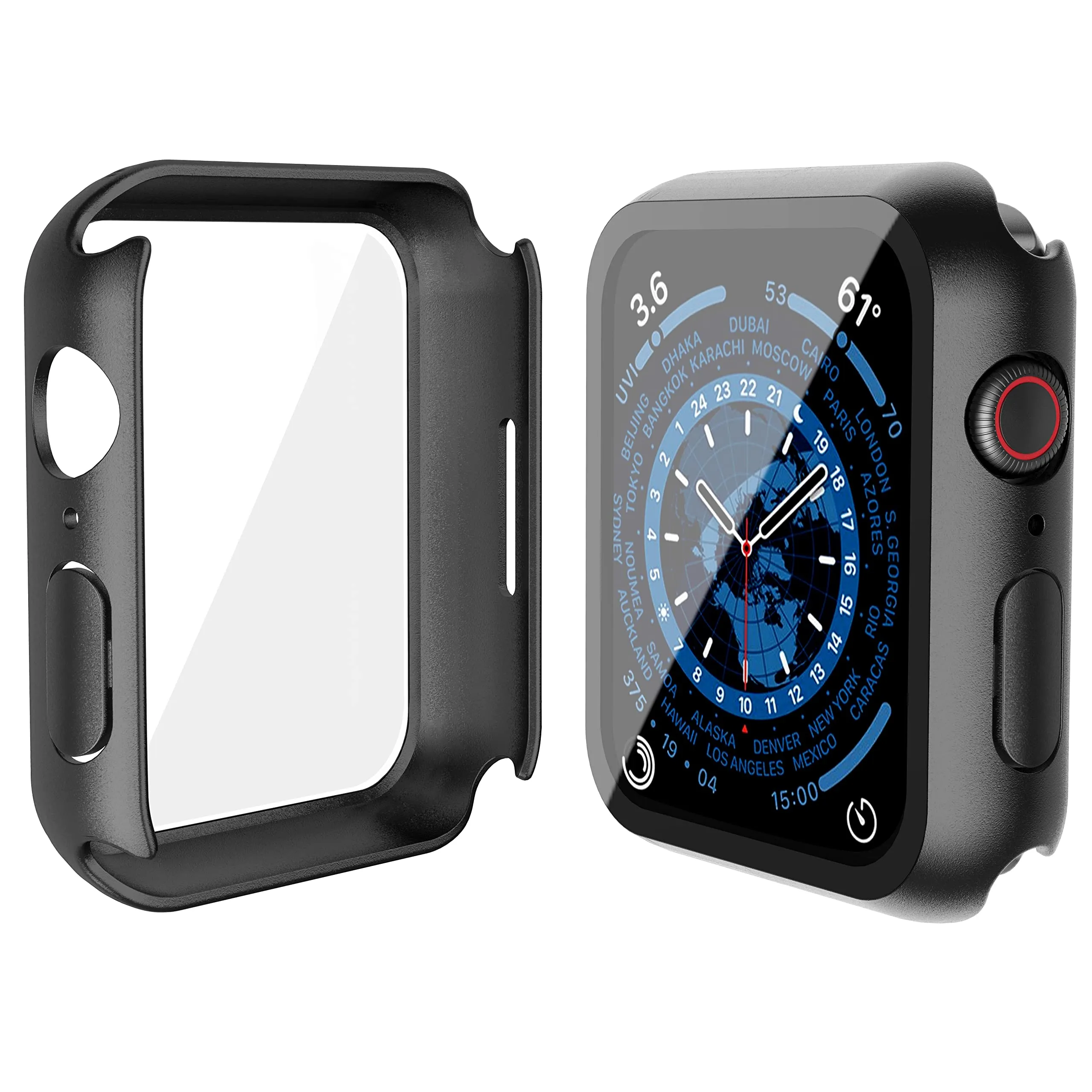 Misxi Custodia Rigida con Vetro Temperato per Apple Watch Serie 9 8 7 41mm, Nero (2 Pezzi) - immagine 5