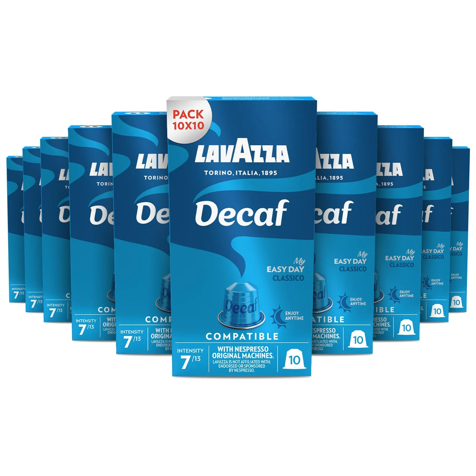 Lavazza Espresso Decaffeinato, Nespresso Original Compatible Aluminum Capsules, 100 Count, Intensity 7/13 - immagine 1