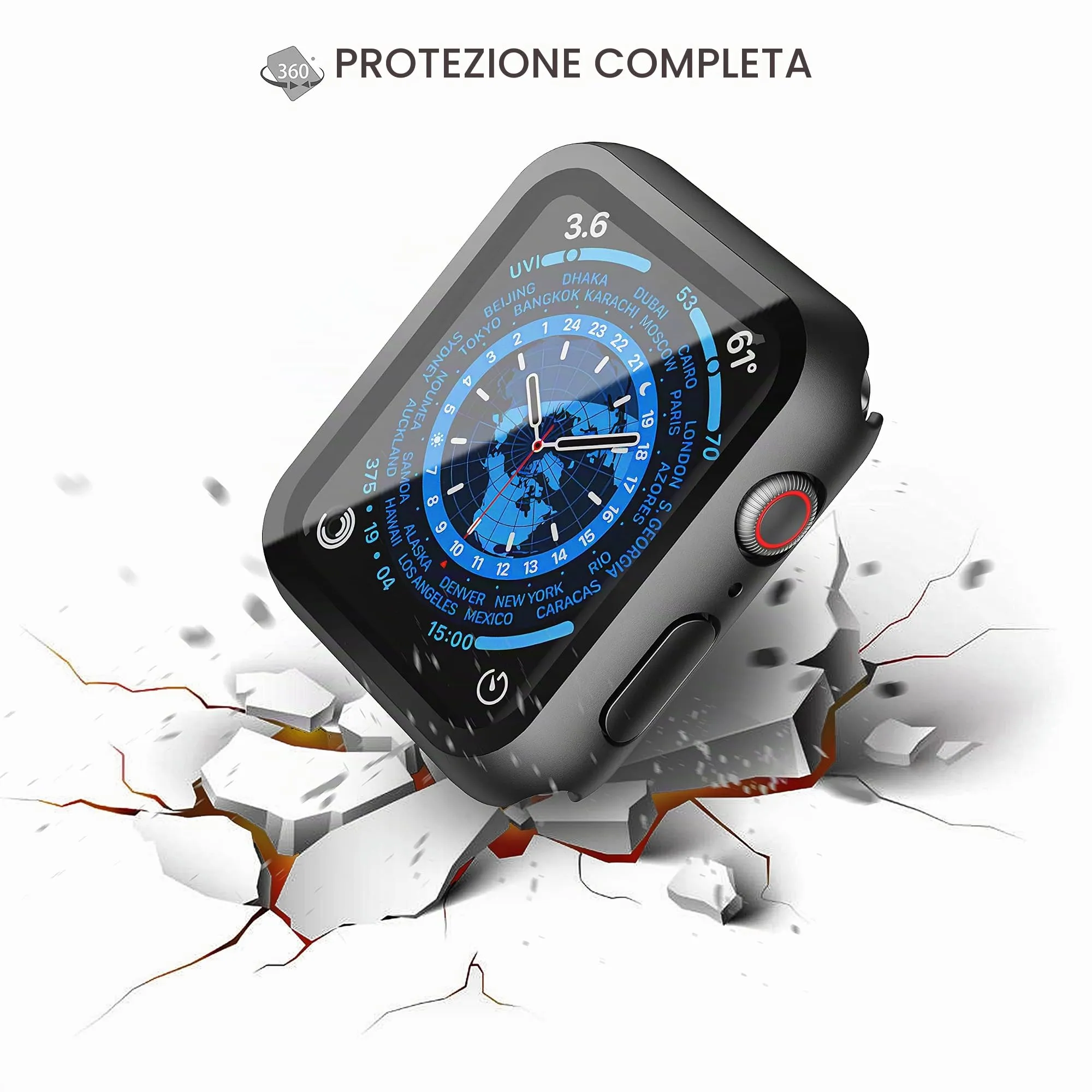 Misxi Cover per Apple Watch Series 9, 8, 7 45mm con Vetro Temperato, Black (2 Pezzi) - immagine 4