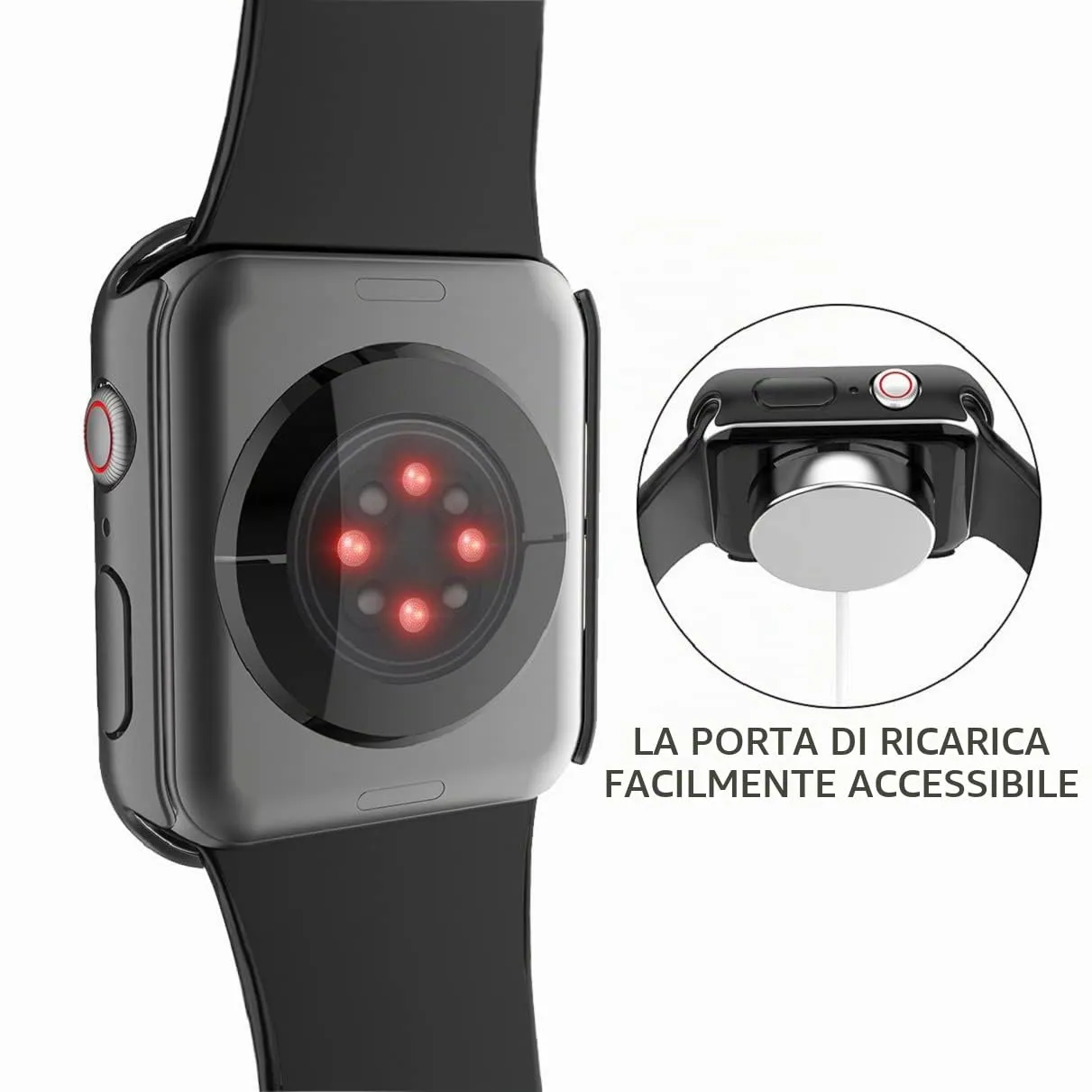 Misxi Cover per Apple Watch Series 9, 8, 7 45mm con Vetro Temperato, Black (2 Pezzi) - immagine 8
