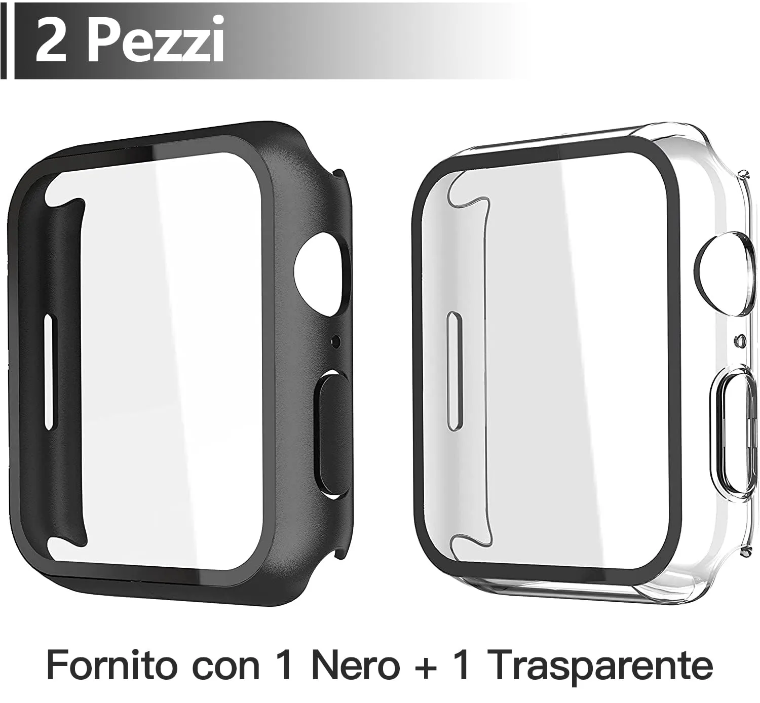 Misxi Custodia Rigida con Vetro Temperato per Apple Watch Serie 9, 8, 7 41mm, 1 Nero + 1 Trasparente - immagine 3