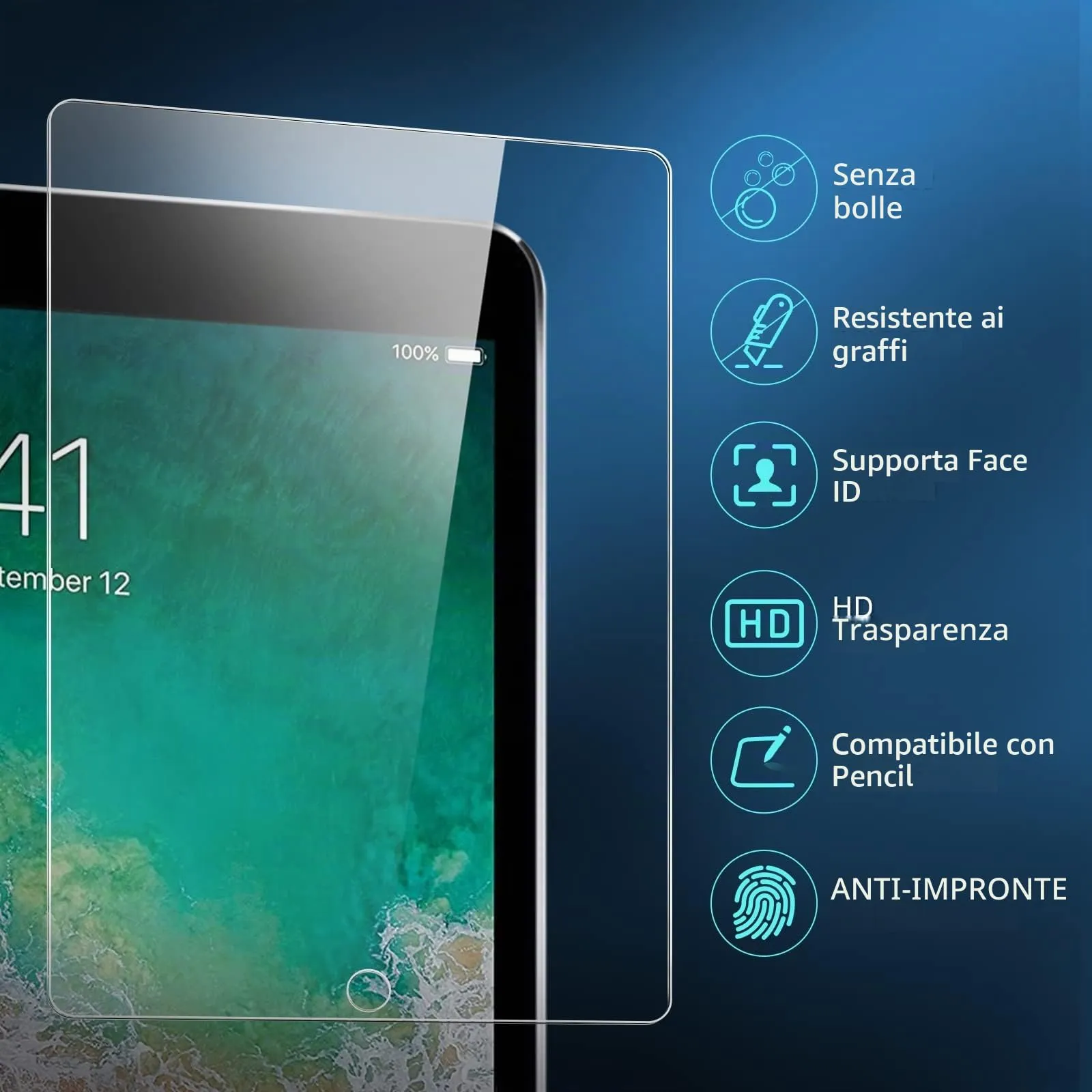NEW'C Pellicola in Vetro Temperato per iPad 6/5/Pro 9.7/Air 2/Air - immagine 2