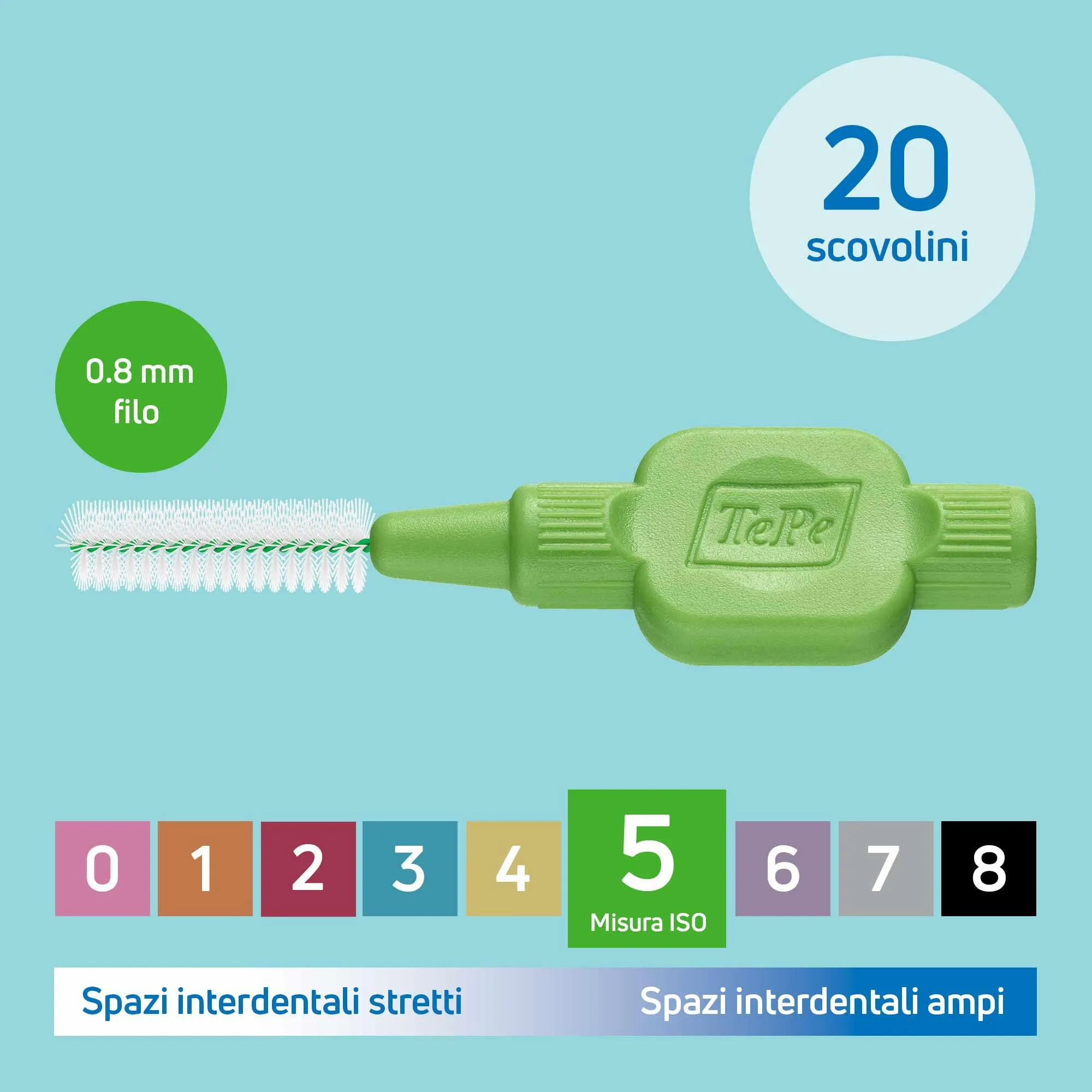 TePe Original Scovolini Interdentali, Verde, 0.8 mm (ISO 5), 20 pezzi - immagine 3