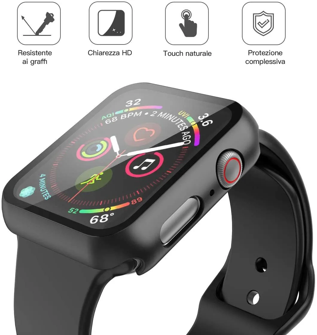 Misxi Cover con Vetro Temperato per Apple Watch SE3/SE2/SE/Serie 6/5/4 44mm, 1 Nero + 1 Trasparente - immagine 2
