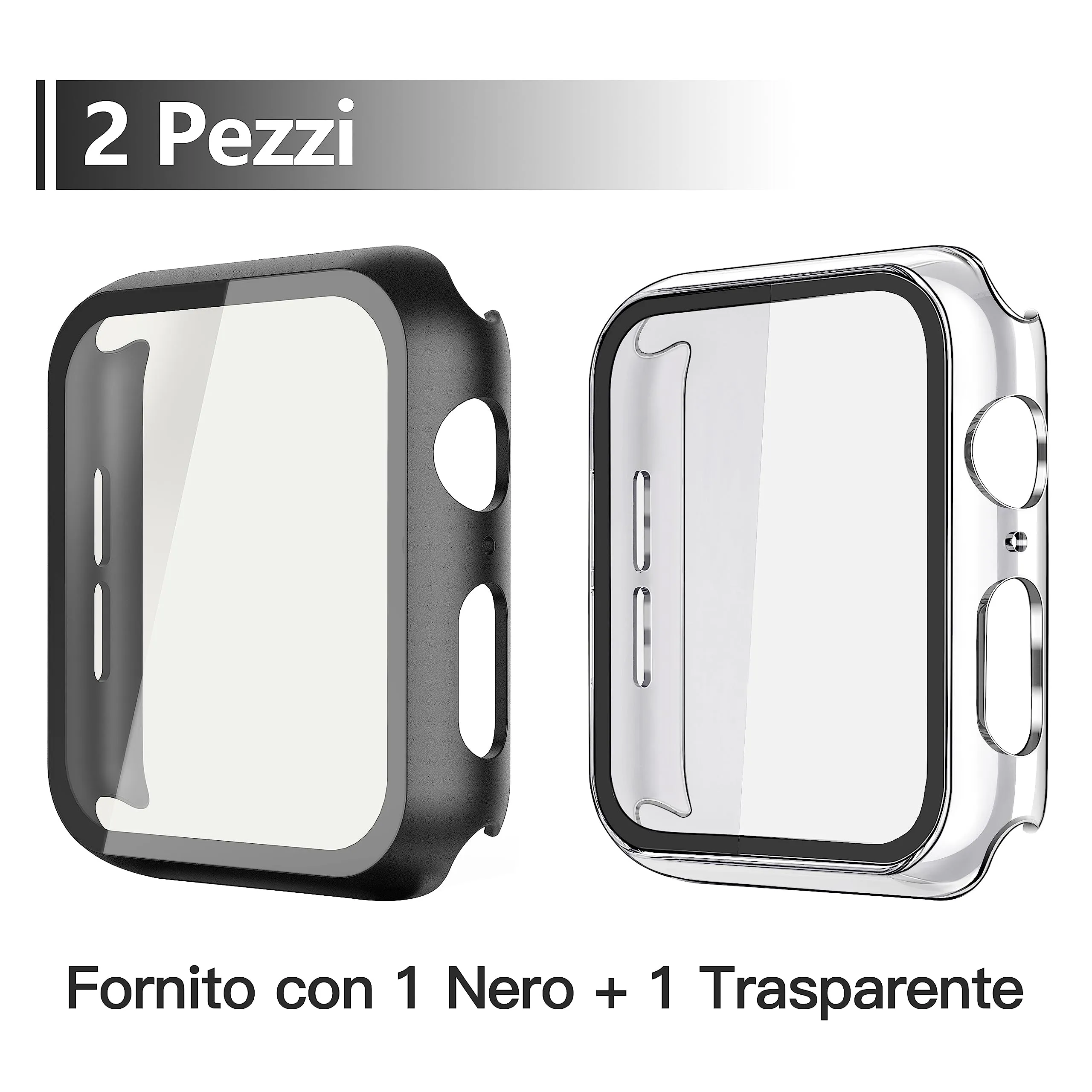 Misxi Cover con Vetro Temperato per Apple Watch SE3/SE2/SE/Serie 6/5/4 44mm, 1 Nero + 1 Trasparente - immagine 3