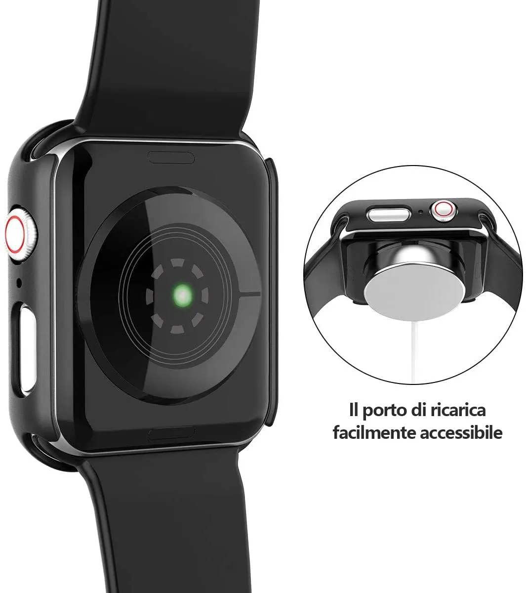 Misxi Cover con Vetro Temperato per Apple Watch SE3/SE2/SE/Serie 6/5/4 44mm, 1 Nero + 1 Trasparente - immagine 8