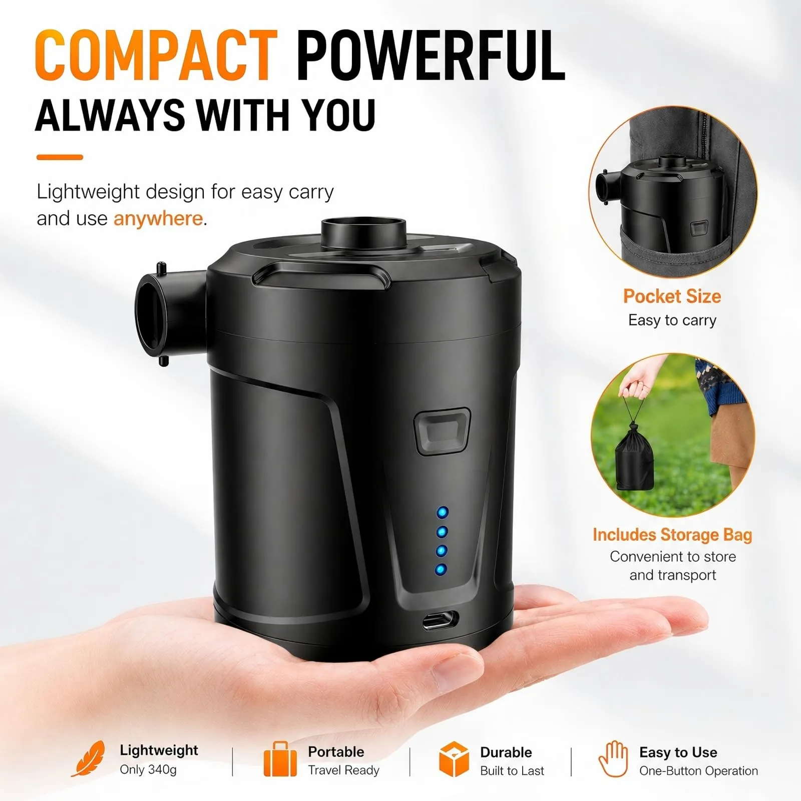 SUPPOU Pompa Elettrica Ricaricabile per Gonfiabili, 5200 mAh, 2 in 1 - immagine 5