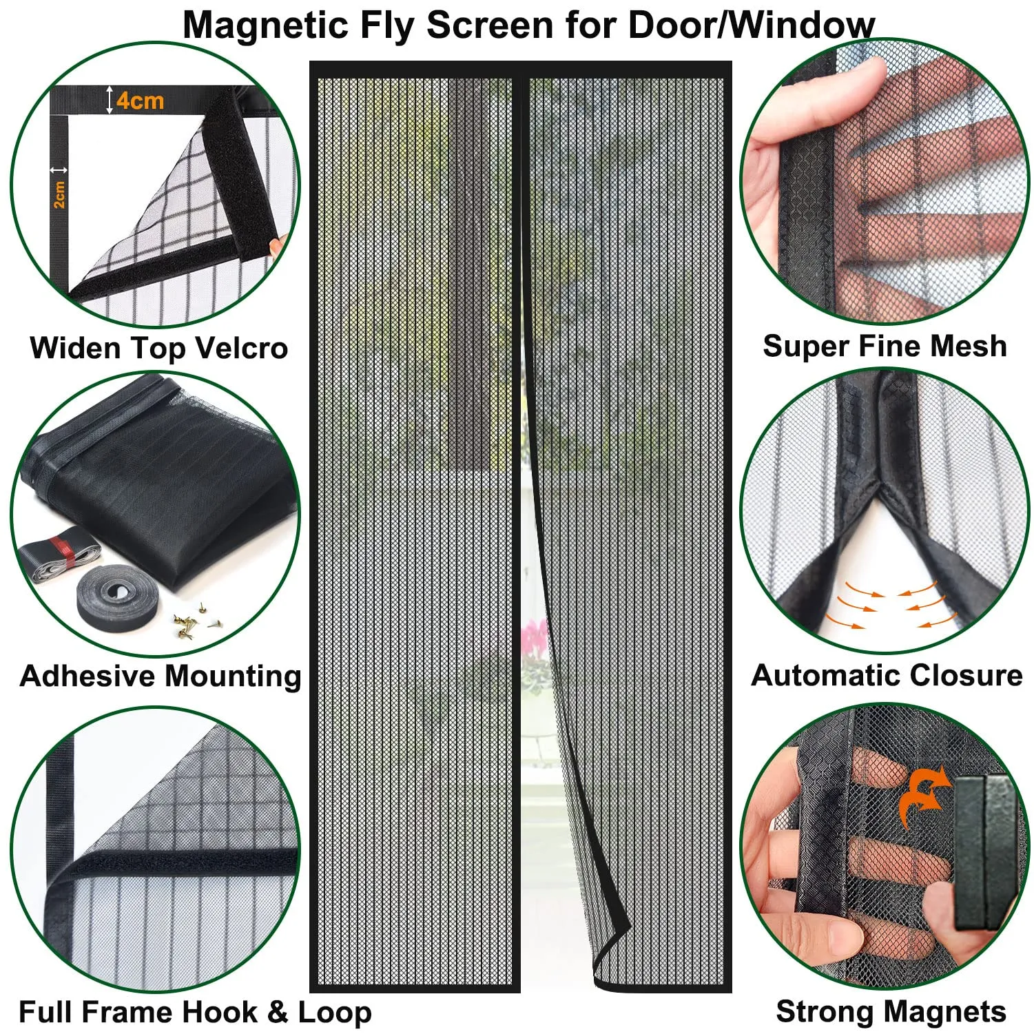 Risareyi Zanzariera Magnetica per Porte, 85x195cm, Nero, Rete Fine - immagine 3