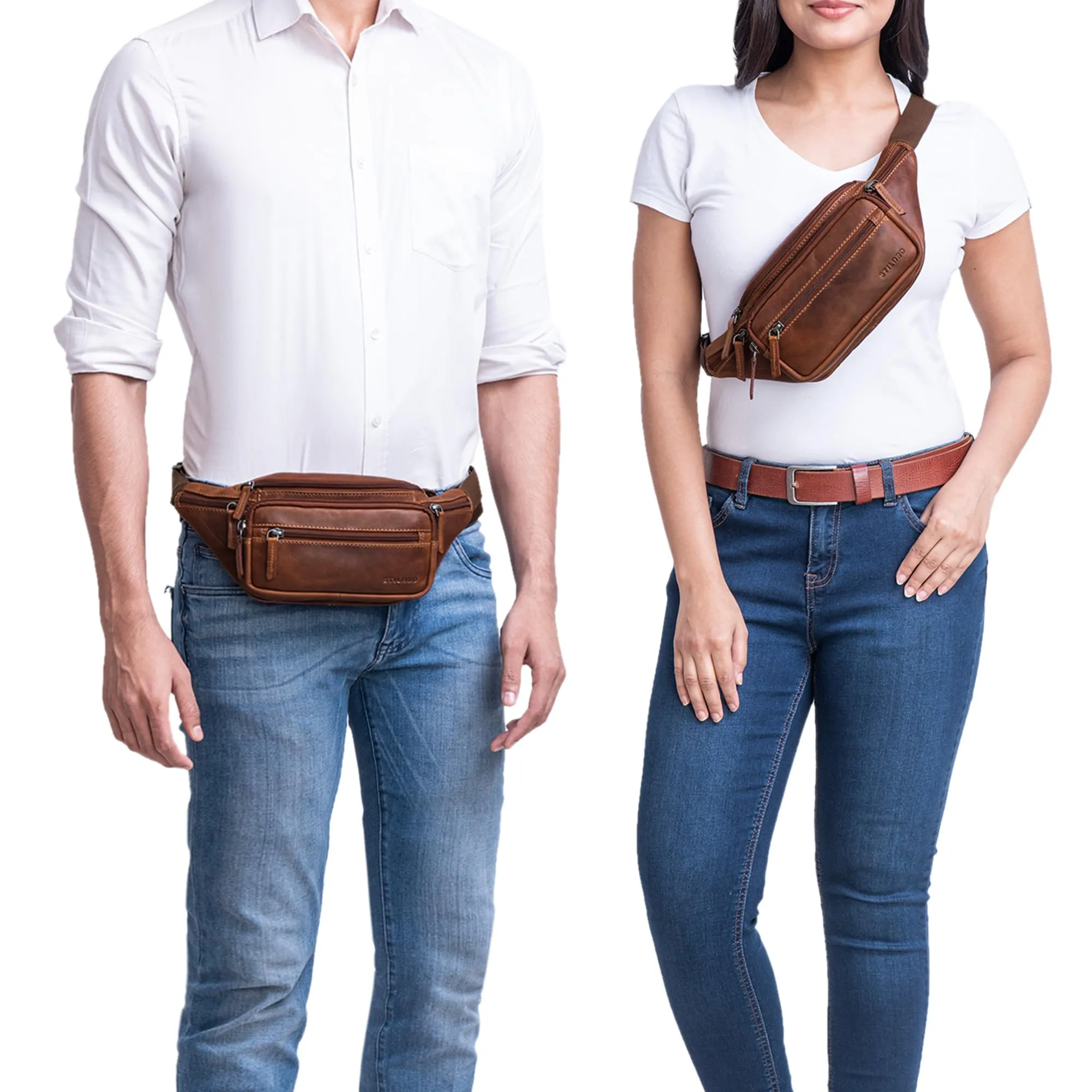 STILORD Zion Marsupio in Pelle Vintage per Uomo e Donna, Porto - Cognac - immagine 2