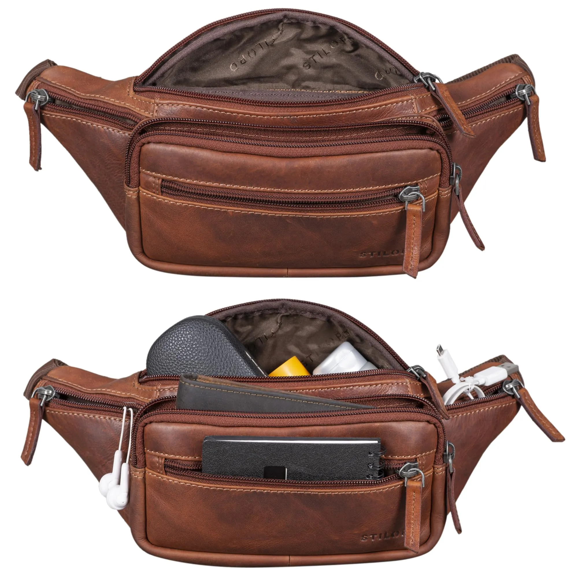 STILORD Zion Marsupio in Pelle Vintage per Uomo e Donna, Porto - Cognac - immagine 4