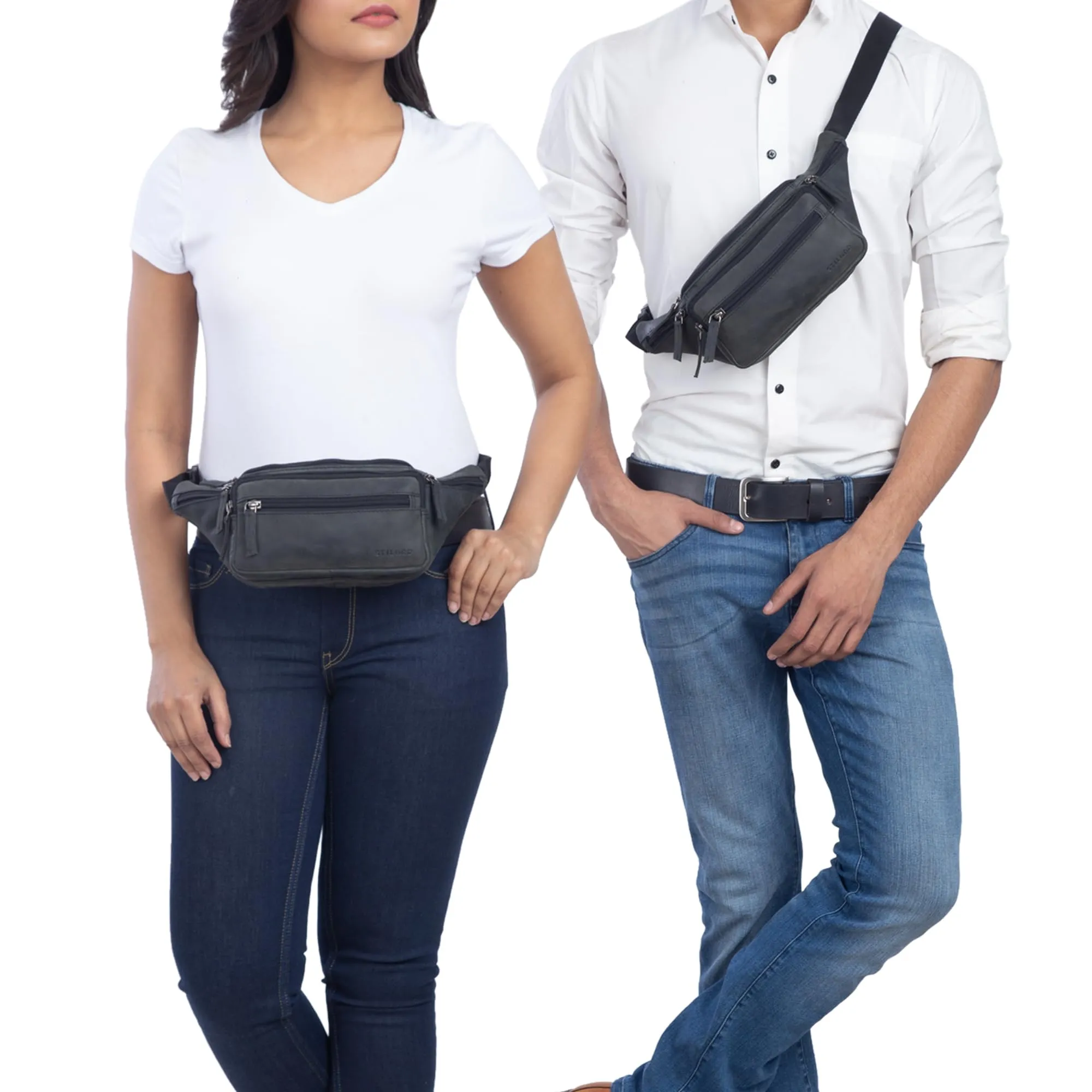 STILORD Zion Marsupio in Pelle Vintage Unisex - Antracite - immagine 2
