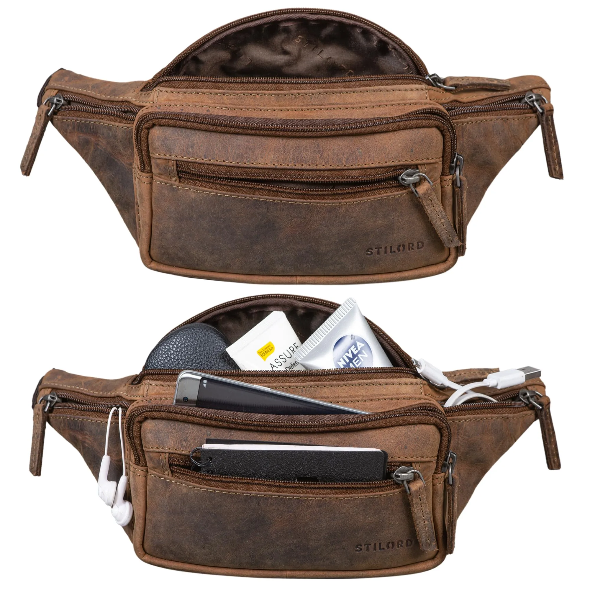 STILORD Zion Marsupio in Pelle Vintage Unisex, Marrone - immagine 4