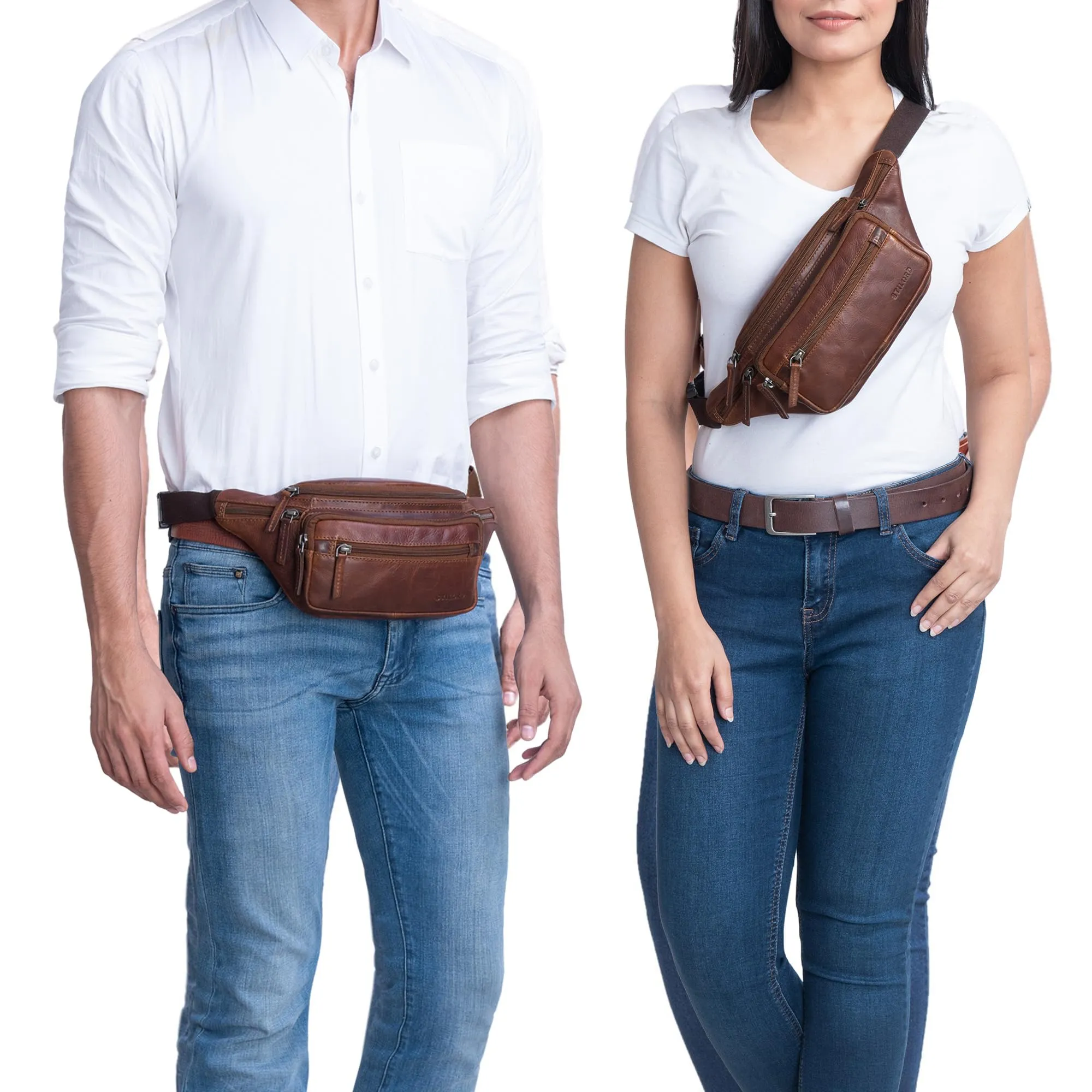 STILORD Zion Marsupio in Pelle Vintage per Uomo e Donna, Florida - Marrone - immagine 2