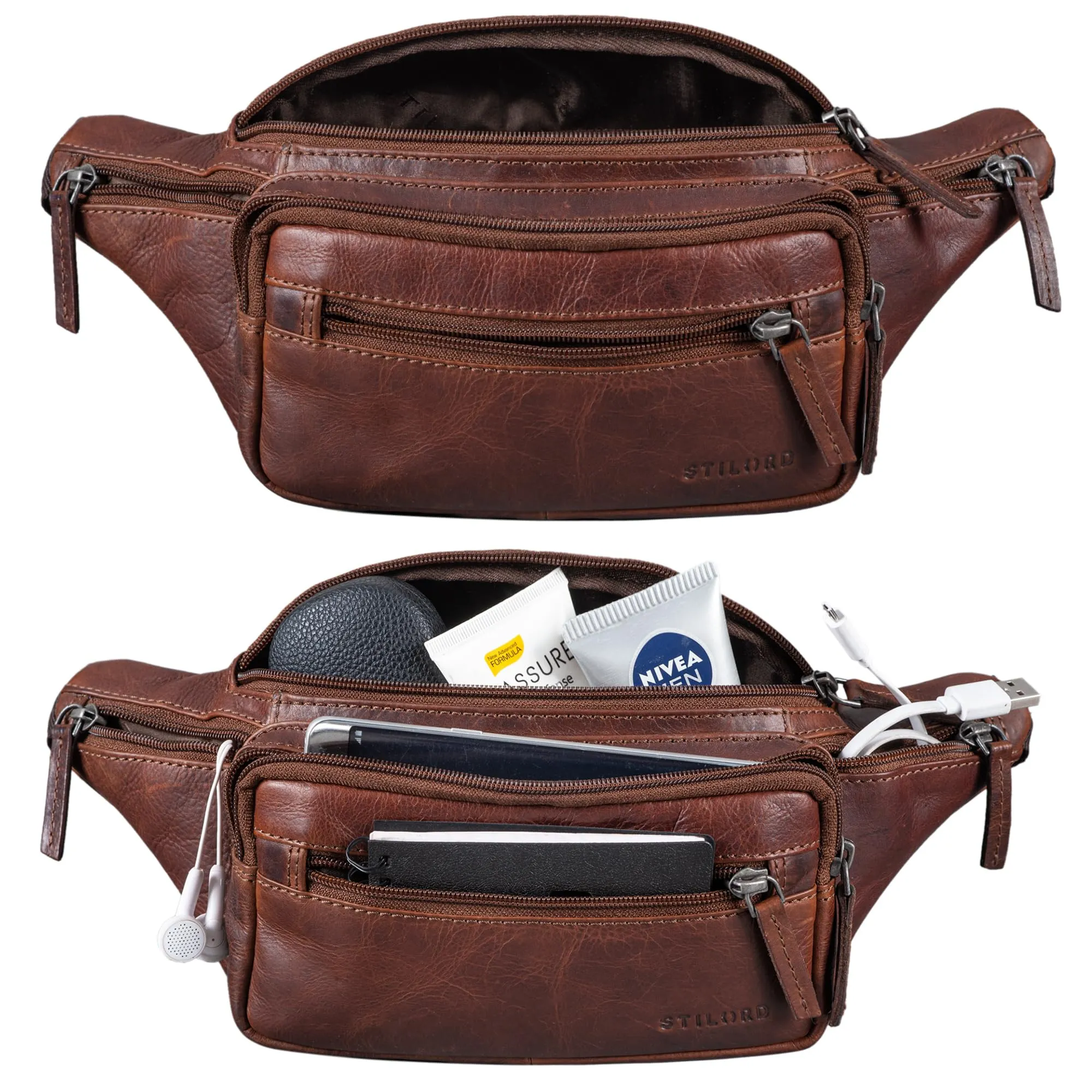 STILORD Zion Marsupio in Pelle Vintage per Uomo e Donna, Florida - Marrone - immagine 4