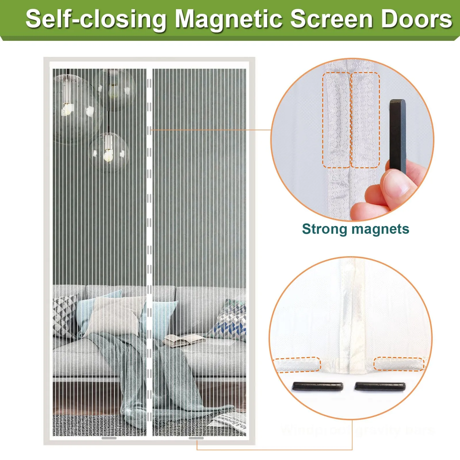 Risareyi Zanzariera Magnetica per Porte, 230x205cm, Bianco, Rete Fine - immagine 4