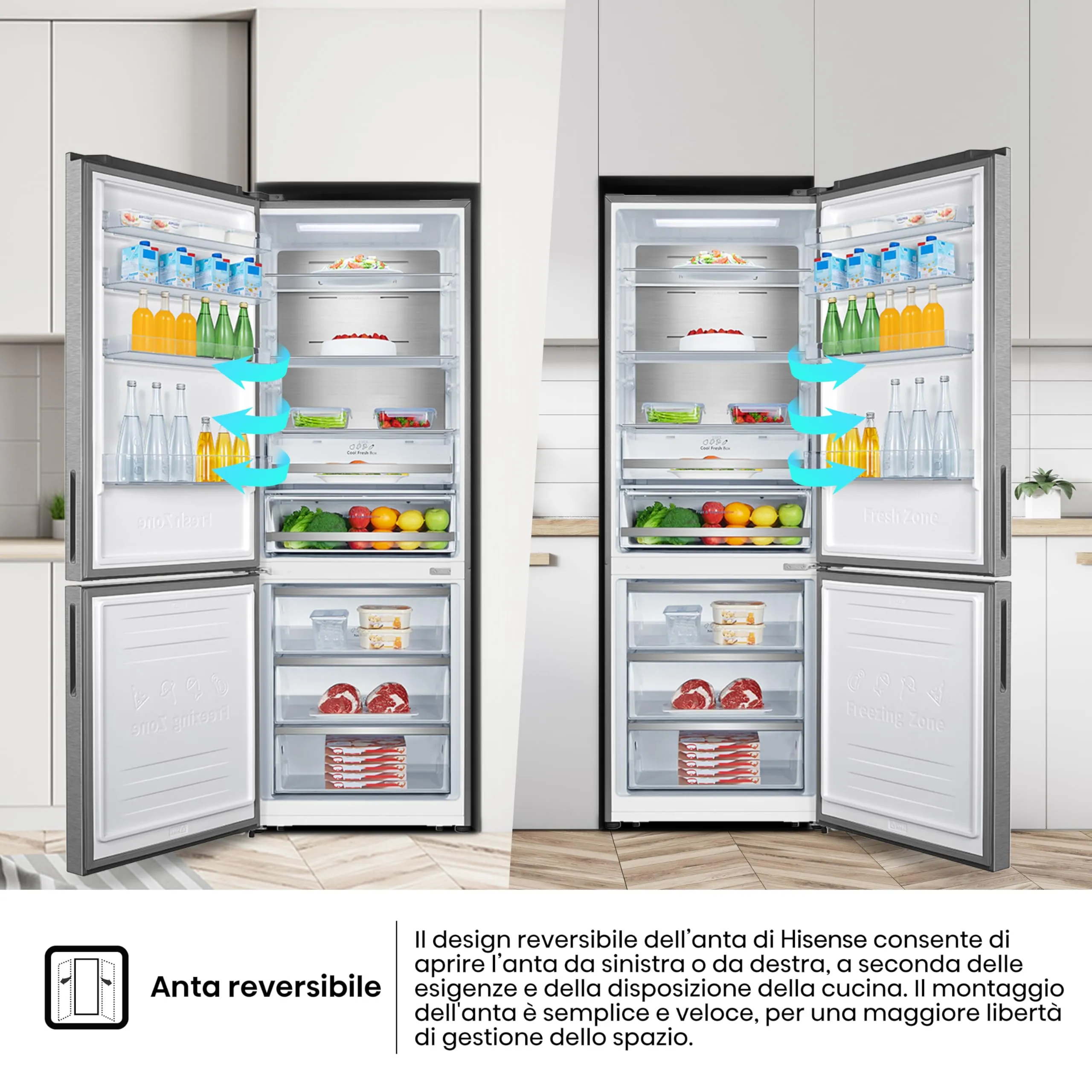 Hisense RB645N4BIE Frigorifero Combinato Total No Frost, 200x70,4 cm, Classe E, 495 Litri, Inox - immagine 5