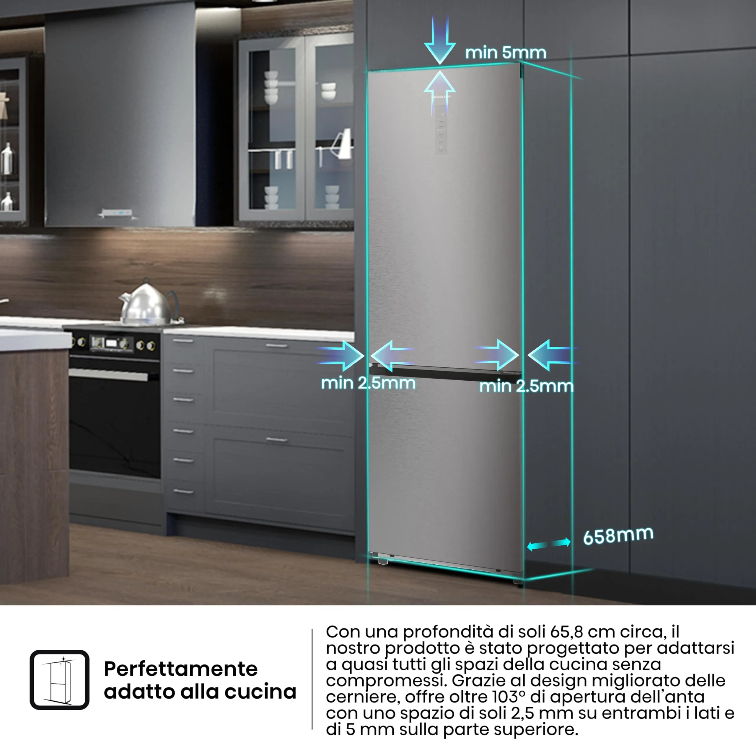 Hisense RB5P410SACC Frigorifero Combinato Total No Frost, Inox, 203x65.8cm, Classe C, 413L, WiFi, Metal Tech Cooling, Porta Reversibile - immagine 4