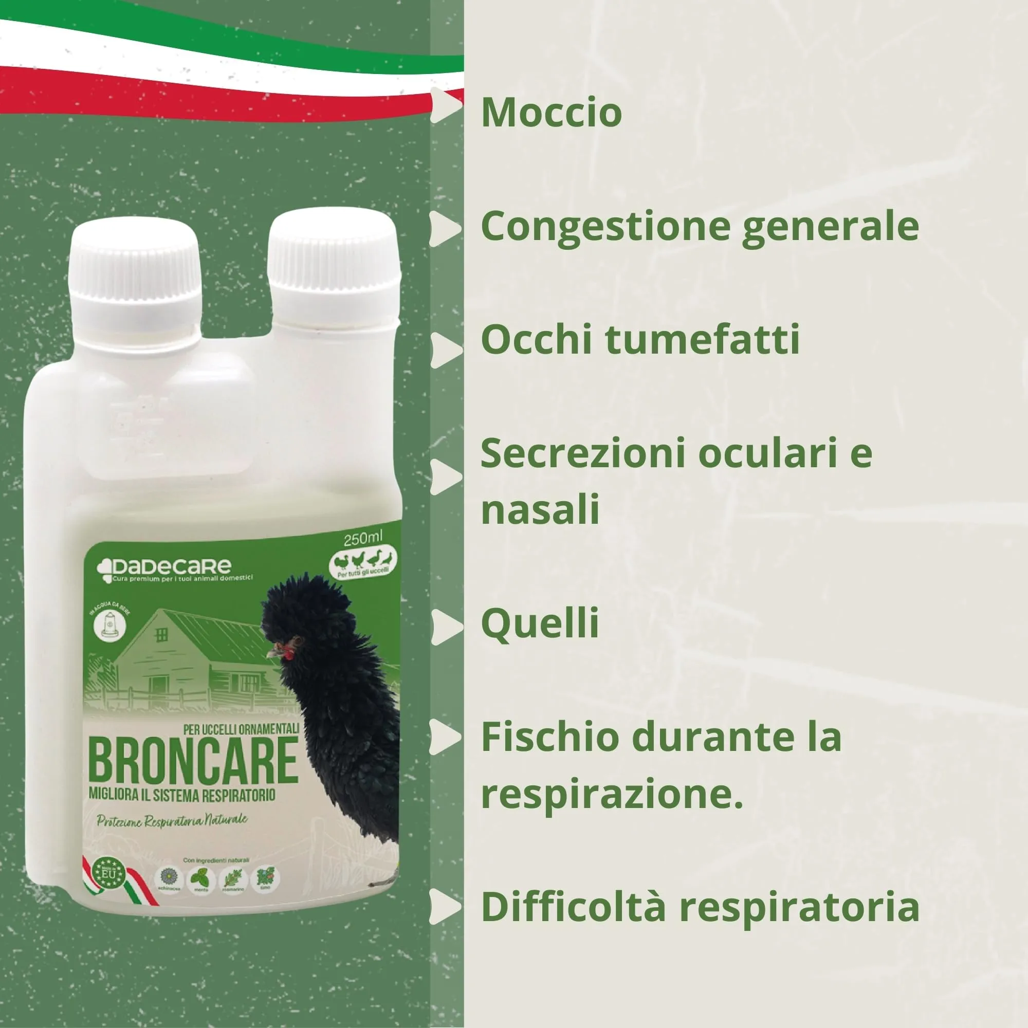 DADECARE Broncare Respiratorio con ADEC per Polli, Uccelli da Cortile ed Esotici, 250 ml - immagine 3