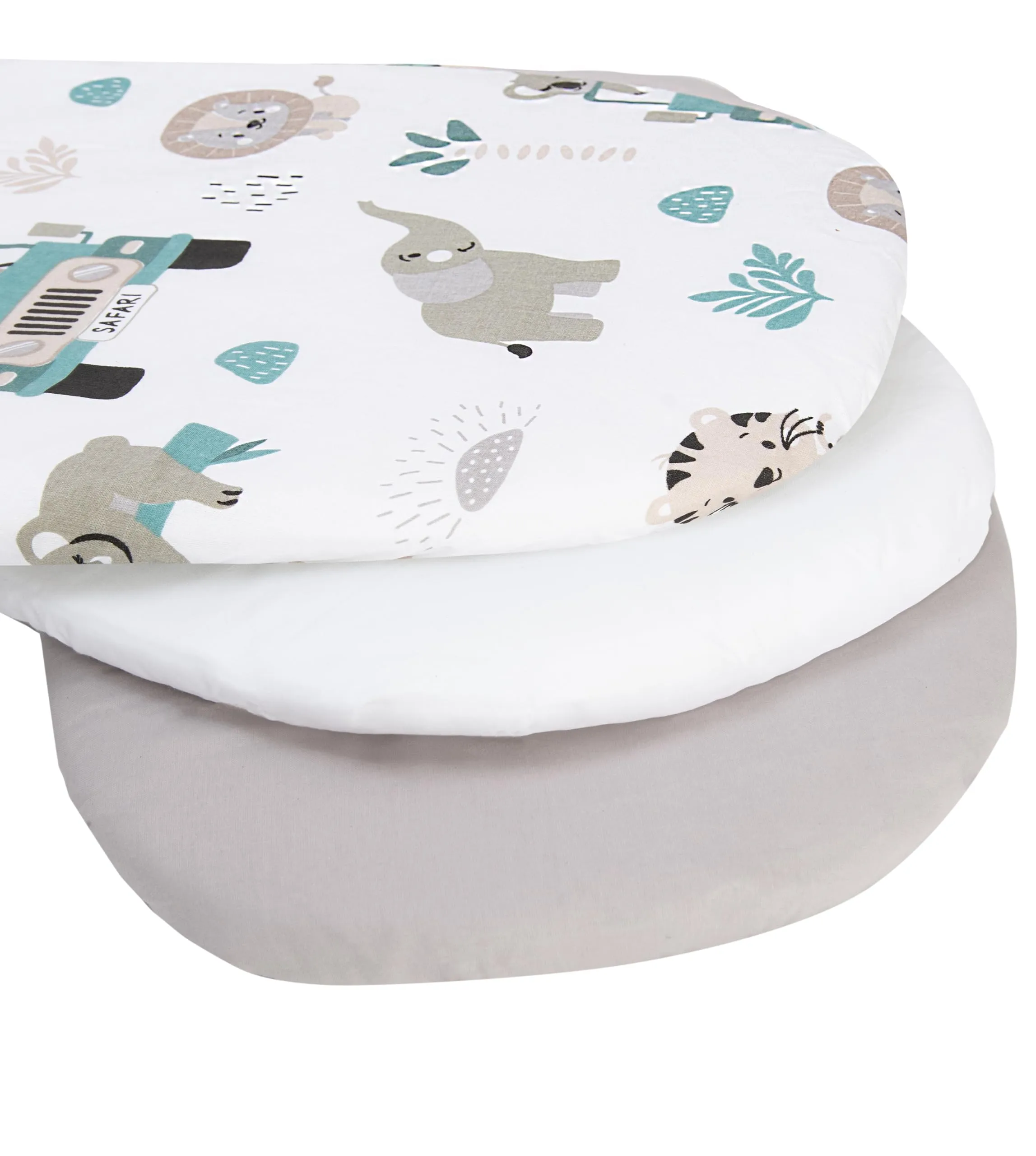 Medi Partners Lenzuola Lettino Culla 86x40 Set 3 Lenzuolo Navicella Neonato con Angoli, 100% Cotone (Zoo Di Menta-Bianco-Grigio) - immagine 2