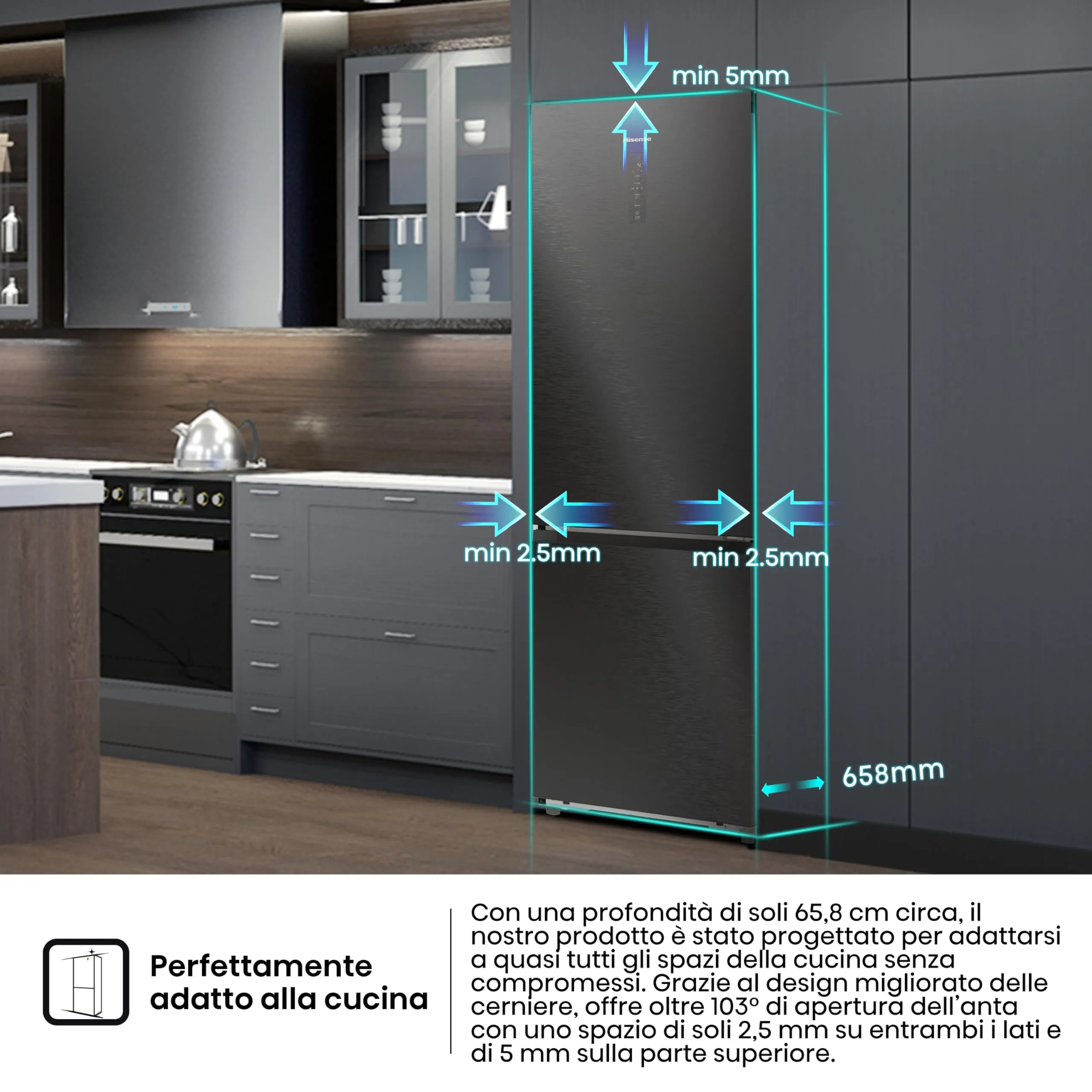 Hisense RB5P410SBFC Frigorifero Combinato Total No Frost, Nero Inox, 203x65,8cm, Classe C, 413L, Wifi, Metal Tech Cooling, Porta Reversibile - immagine 4