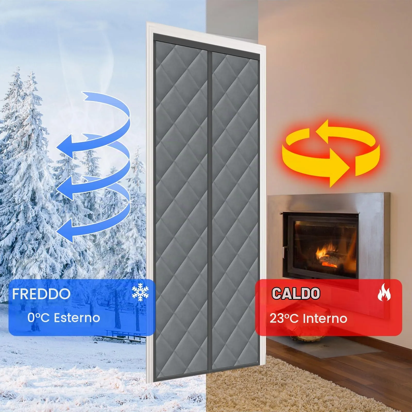 Berssen Tenda Porta Inverno Termica Magnetica - 105 x 220 cm - Grigio - immagine 4