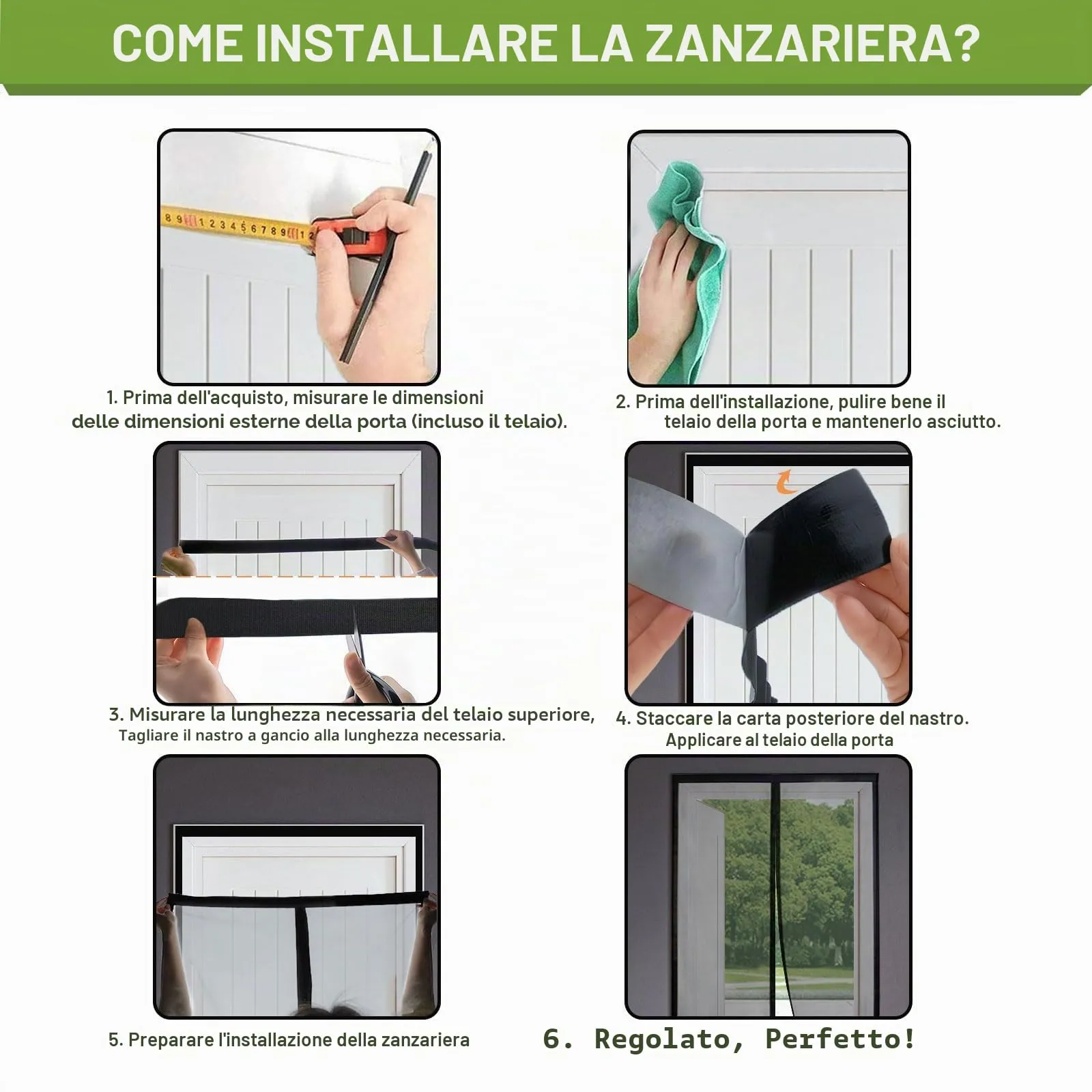 Risareyi Zanzariera Magnetica per Porte 160x240cm, Nero, Rete Fine - immagine 9