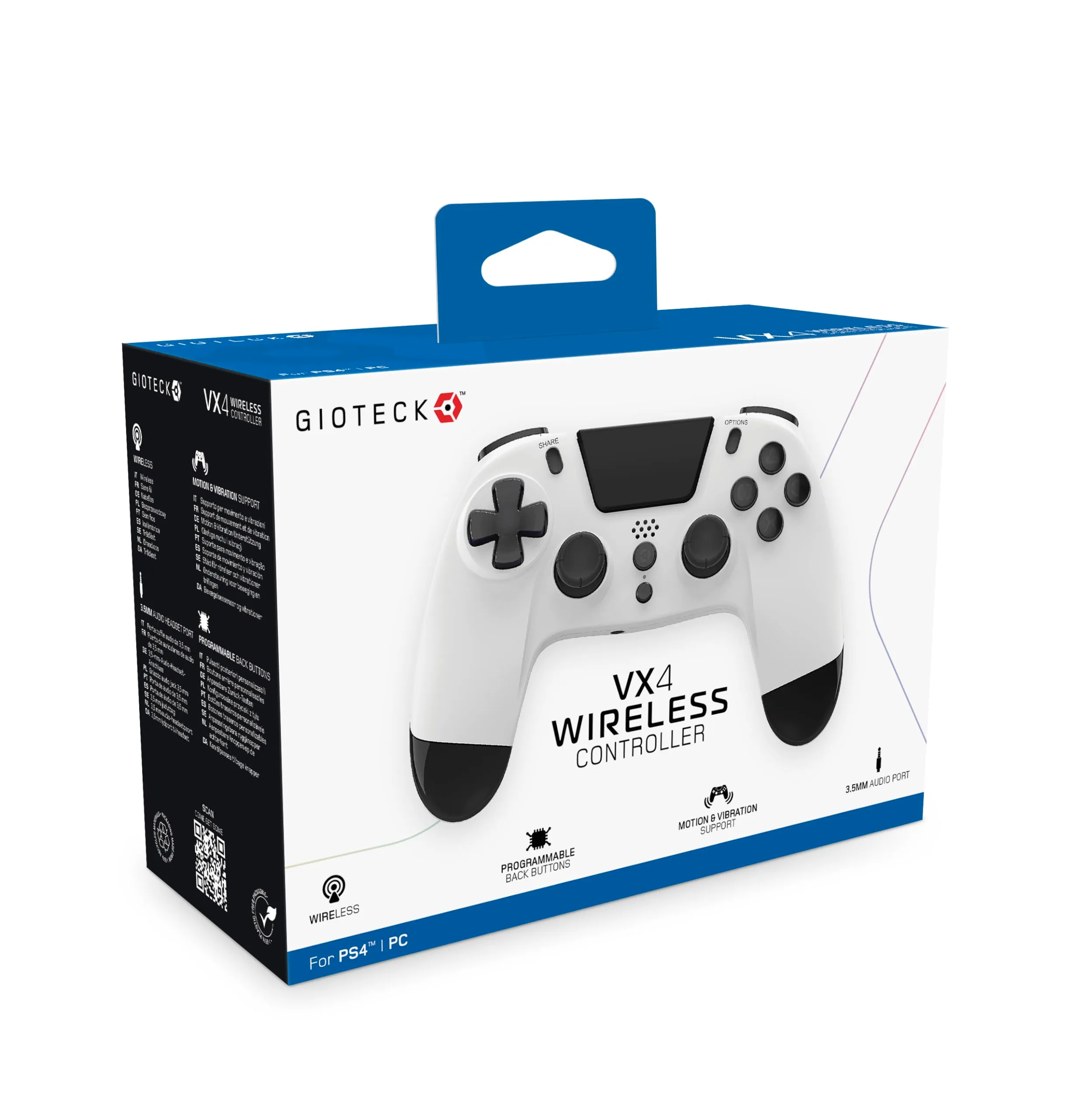 Gioteck VX4 Wireless Controller for PlayStation 4 - White with Programmable Back Buttons - immagine 1