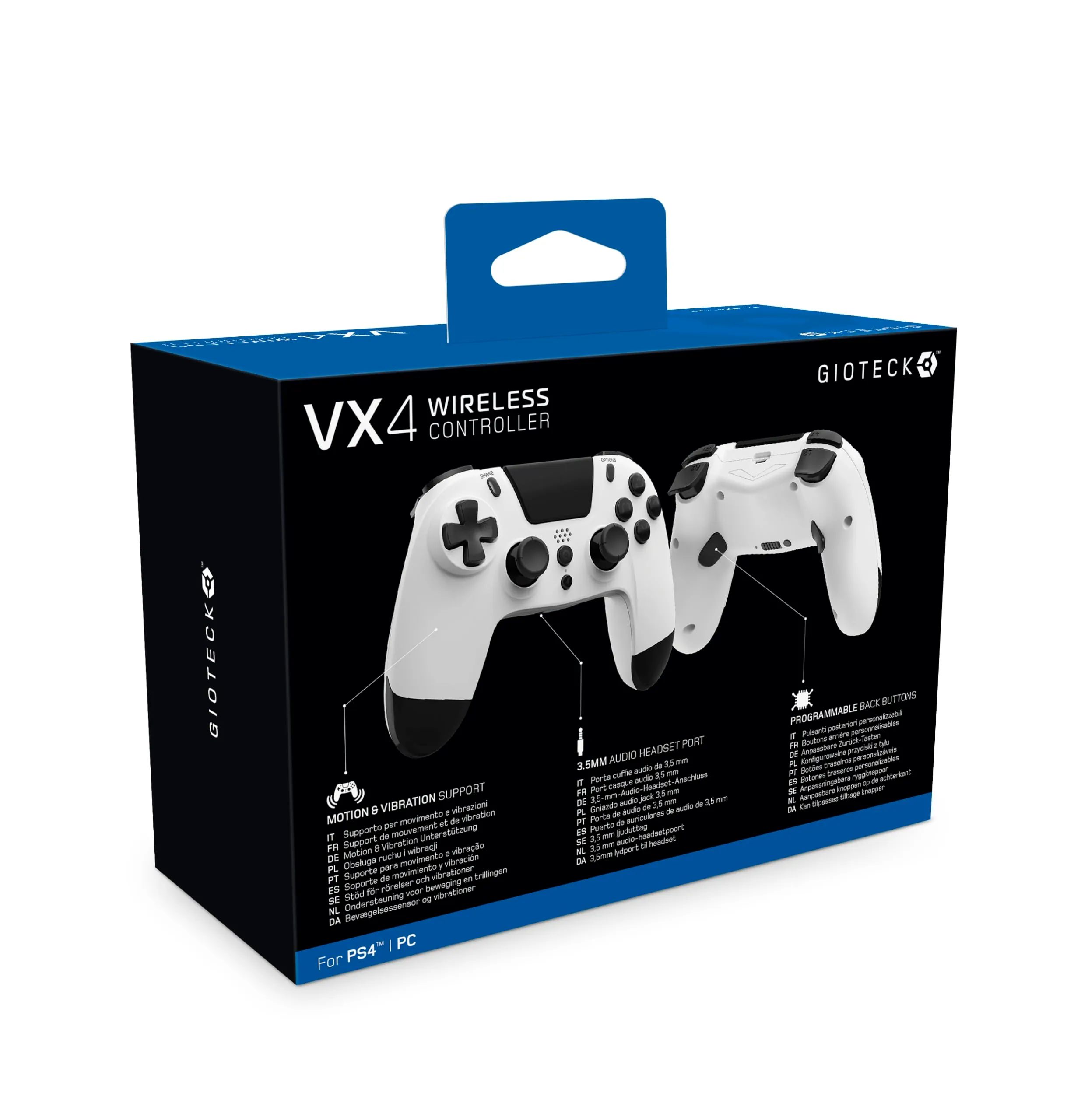 Gioteck VX4 Wireless Controller for PlayStation 4 - White with Programmable Back Buttons - immagine 5