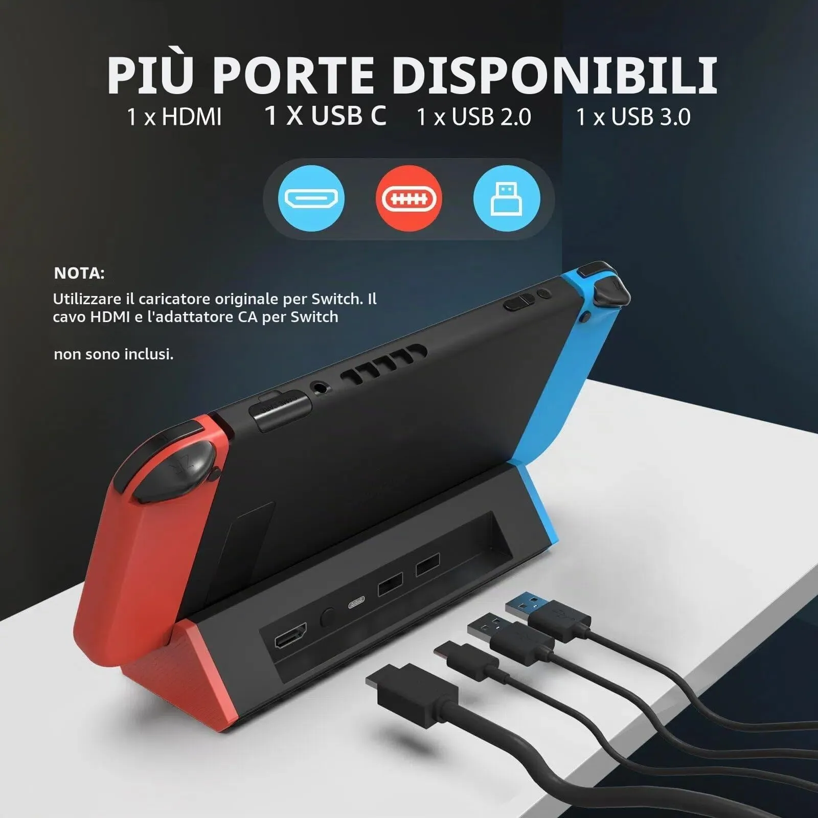 SiWiQU Switch TV Dock per Nintendo Switch e Switch OLED, Base con 4K HDMI, Type-C e 2 Porte USB - immagine 3