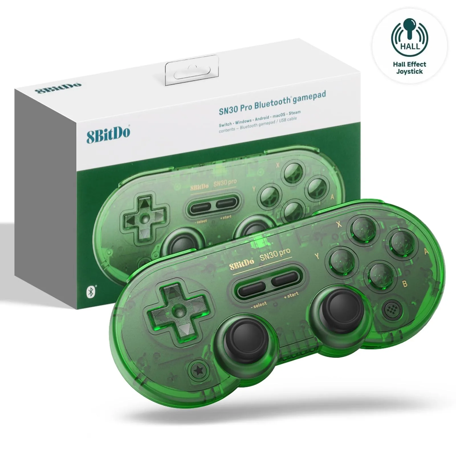 8Bitdo SN30 Pro Bluetooth Gamepad con Joystick Effetto Hall per Switch, PC, Android, macOS, Steam, Raspberry Pi (Verde Trasparente) - immagine 1