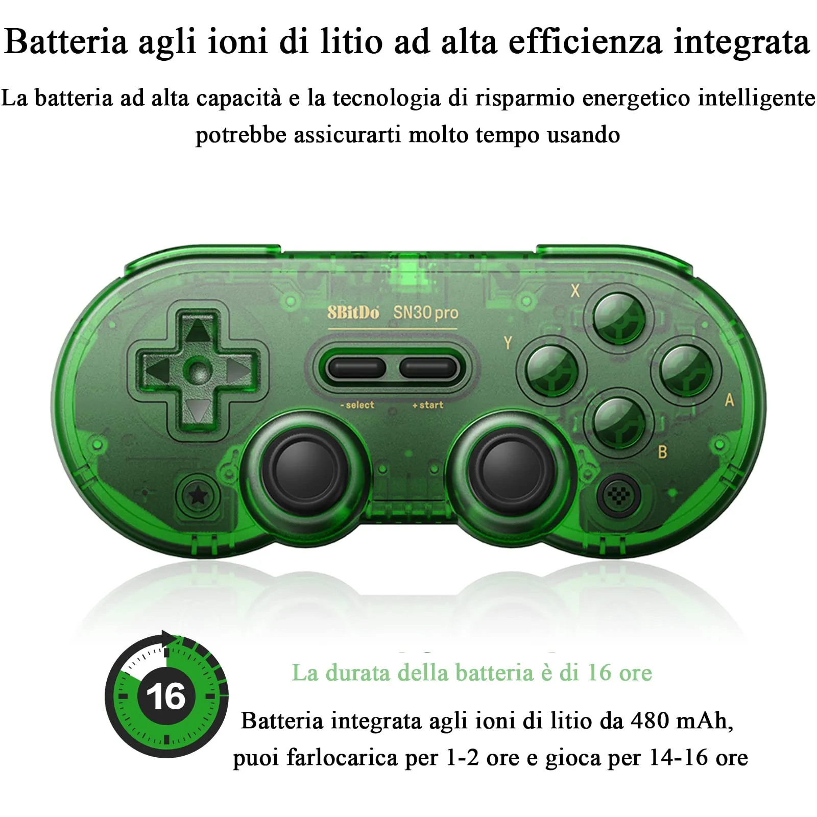 8Bitdo SN30 Pro Bluetooth Gamepad con Joystick Effetto Hall per Switch, PC, Android, macOS, Steam, Raspberry Pi (Verde Trasparente) - immagine 5