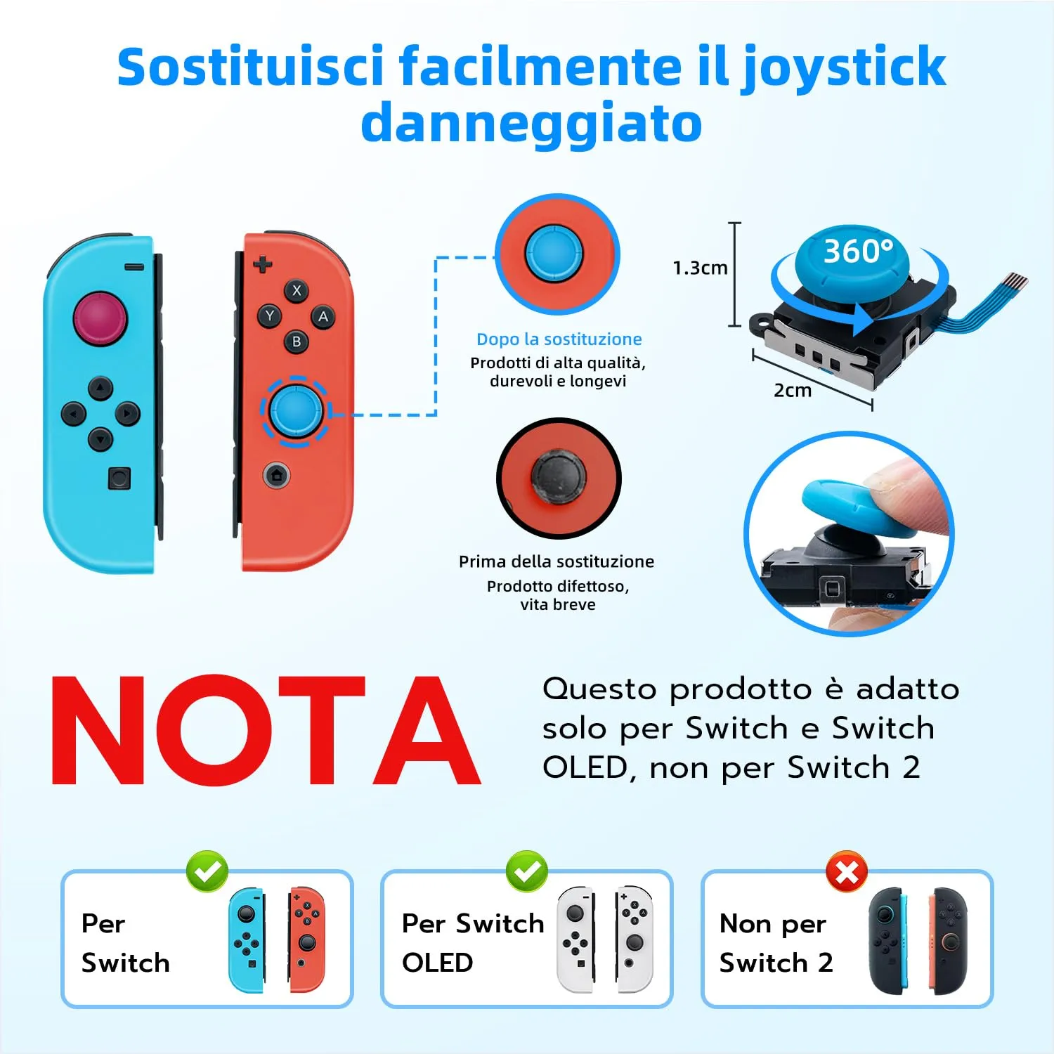 Tolesum Switch Joy-Con 3D Joystick Analogico Kit di Riparazione per NS Switch, Switch OLED e Switch Lite, Rosso e Blu - immagine 3