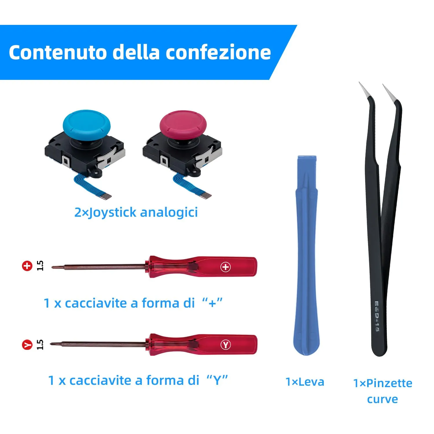 Tolesum Switch Joy-Con 3D Joystick Analogico Kit di Riparazione per NS Switch, Switch OLED e Switch Lite, Rosso e Blu - immagine 5