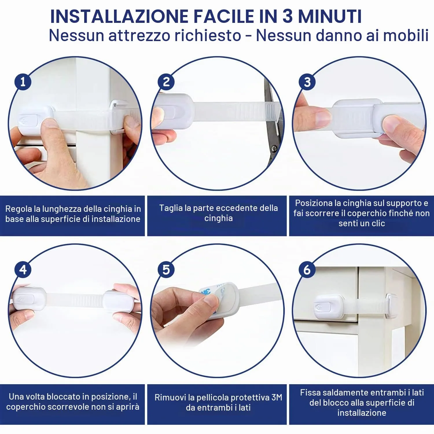 Septeamay Sicurezza Cassetti Bambini, Chiusure di Sicurezza per Armadietto, Cassetto, Armadio, Frigorifero, 10 Pezzi, Bianca - immagine 7