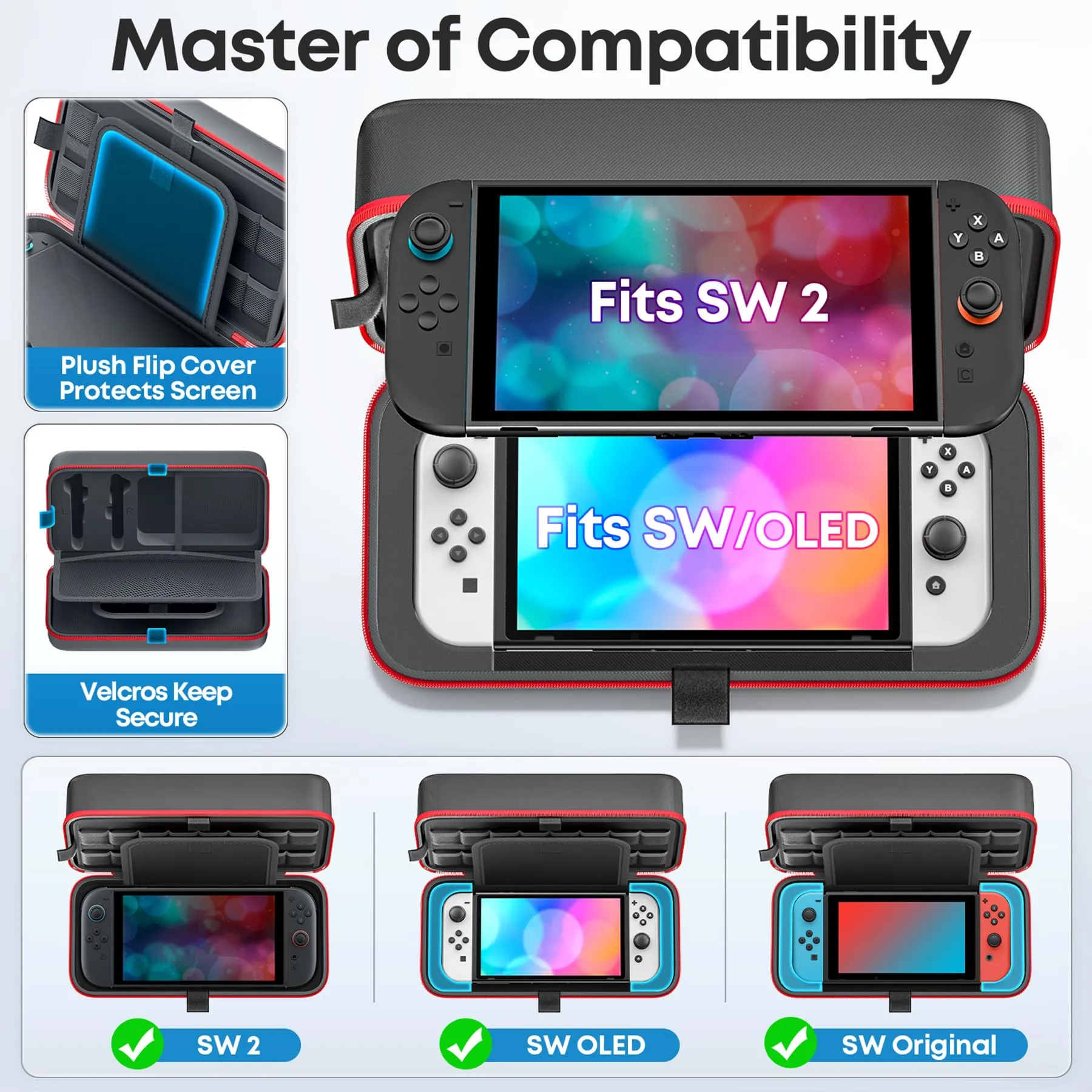 Tokluck Custodia da Viaggio per Switch 2, OLED 2021/2017, con Pad per Schermo, Slot per 26 Giochi e Scomparto per Adattatore CA, Rosso - immagine 2