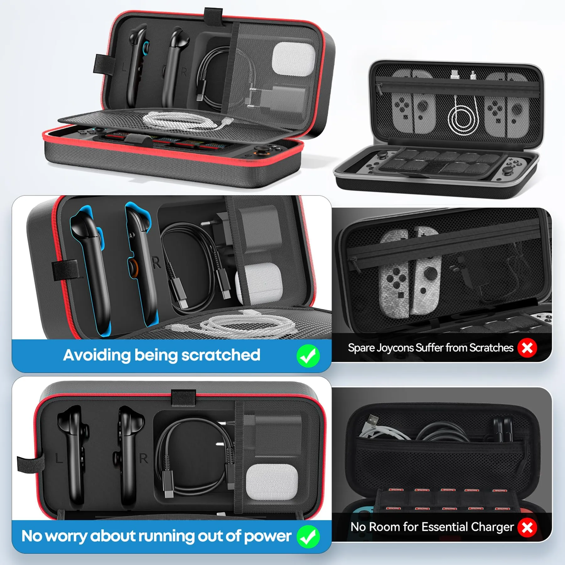Tokluck Custodia da Viaggio per Switch 2, OLED 2021/2017, con Pad per Schermo, Slot per 26 Giochi e Scomparto per Adattatore CA, Rosso - immagine 3