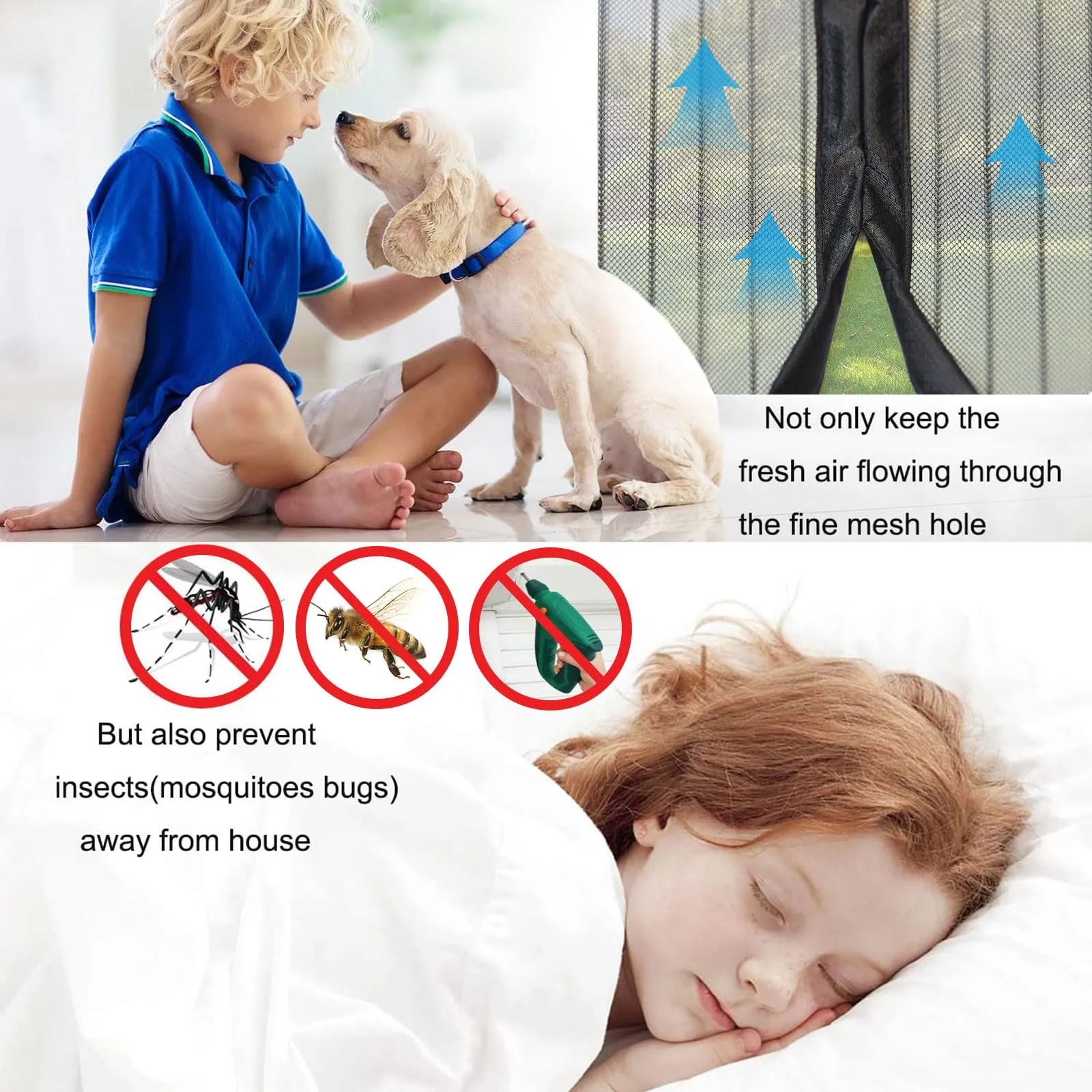 Risareyi Zanzariera Magnetica per Porte 175x255cm, Nero, Rete Fine - immagine 2