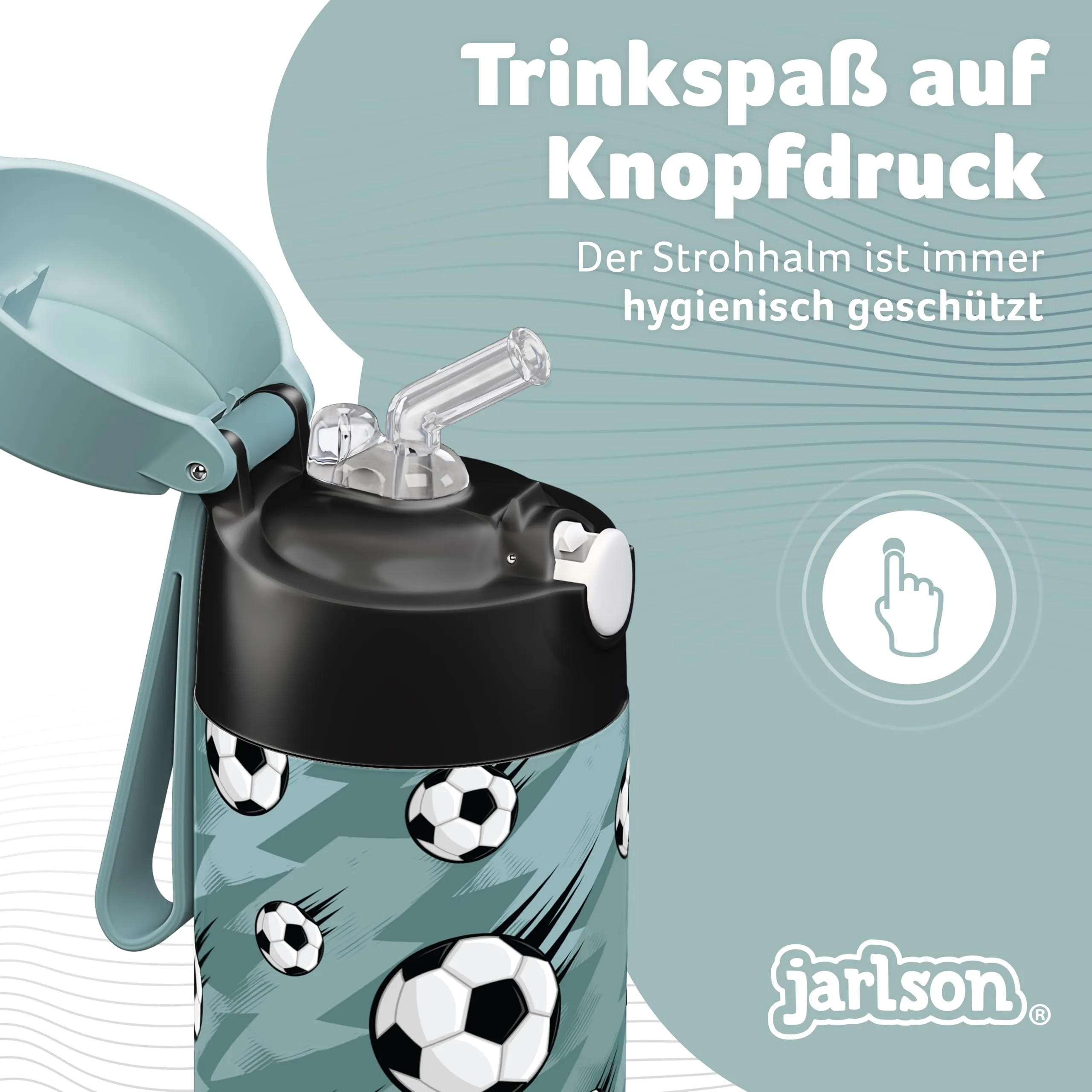 Jarlson Borraccia Termica Bambini Charli con Cannuccia, Acciaio Inox, 350ml, Calcio - immagine 4