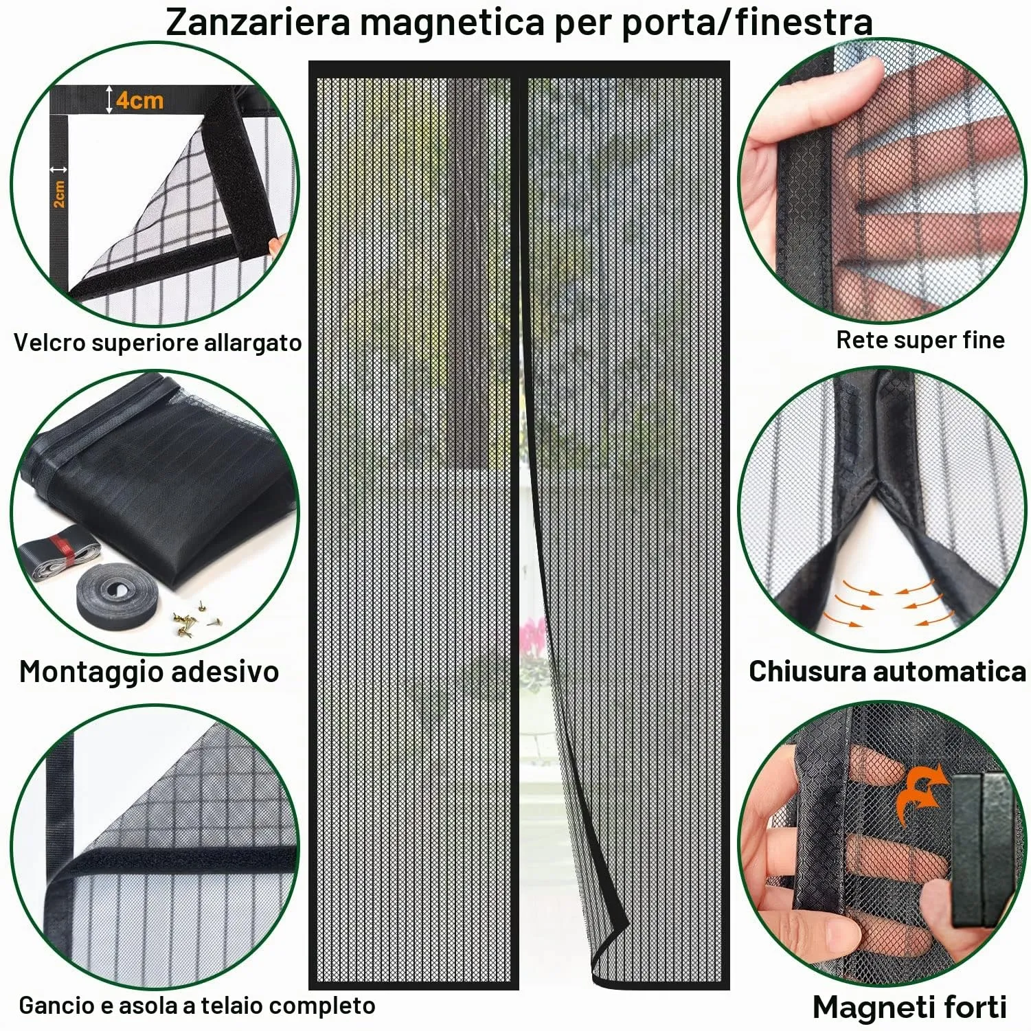 Risareyi Zanzariera Magnetica per Porte, 90x250cm, Nero, Rete Fine - immagine 3