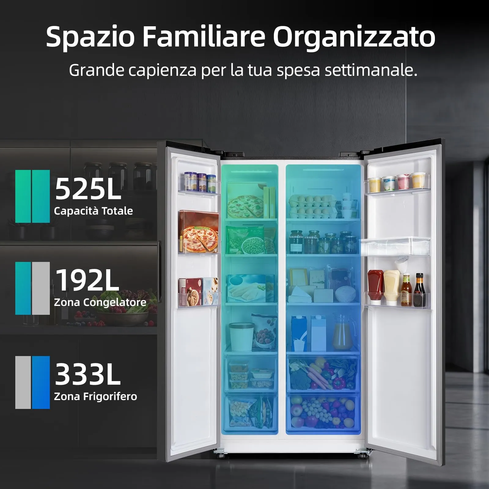 CHiQ Frigorifero Americano CSS530NGDE 525L No Frost con Distributore d'Acqua, Nero - immagine 4