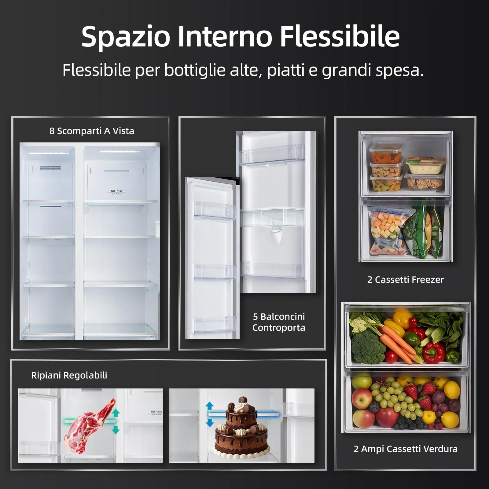 CHiQ Frigorifero Americano CSS530NGDE 525L No Frost con Distributore d'Acqua, Nero - immagine 5