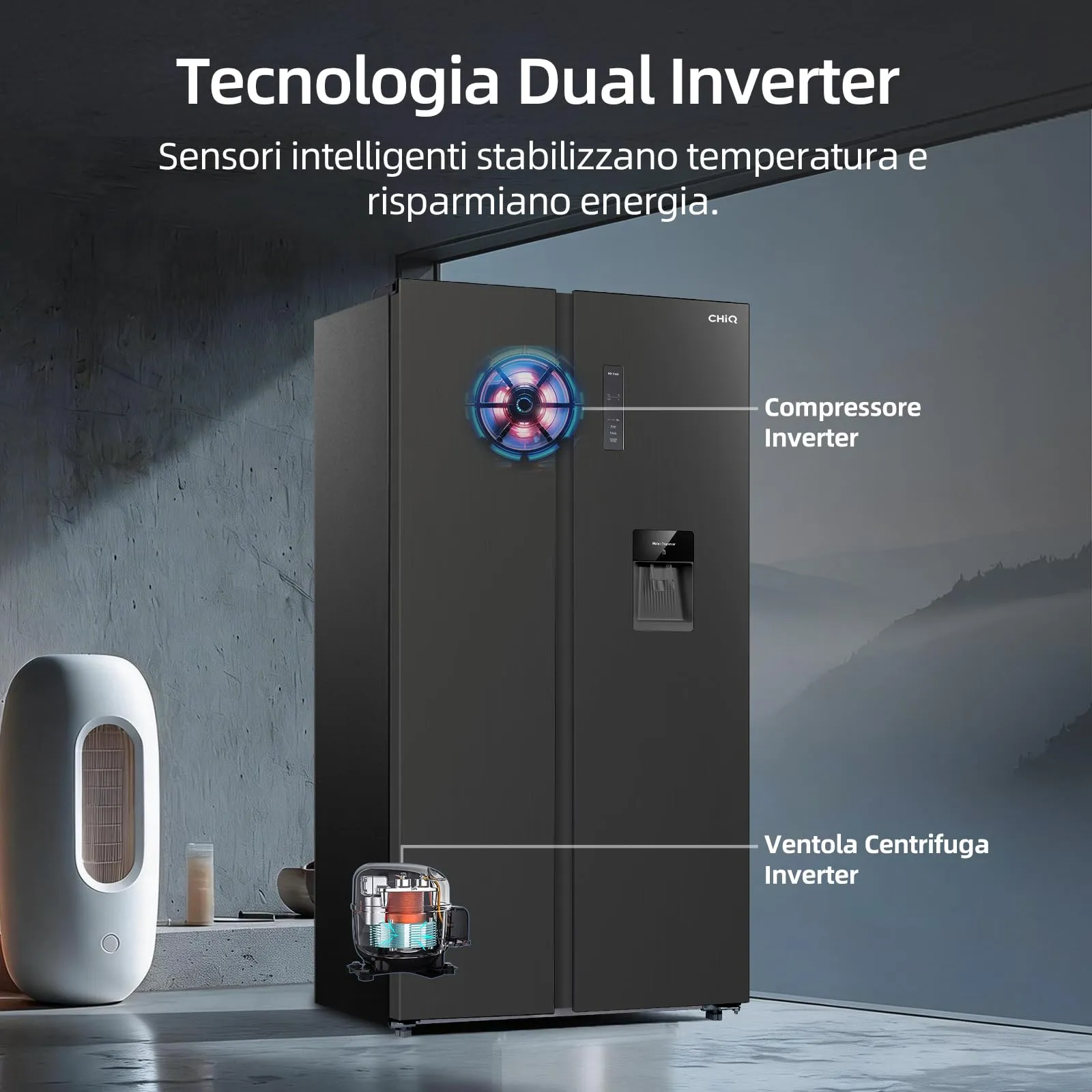 CHiQ Frigorifero Americano CSS530NGDE 525L No Frost con Distributore d'Acqua, Nero - immagine 9