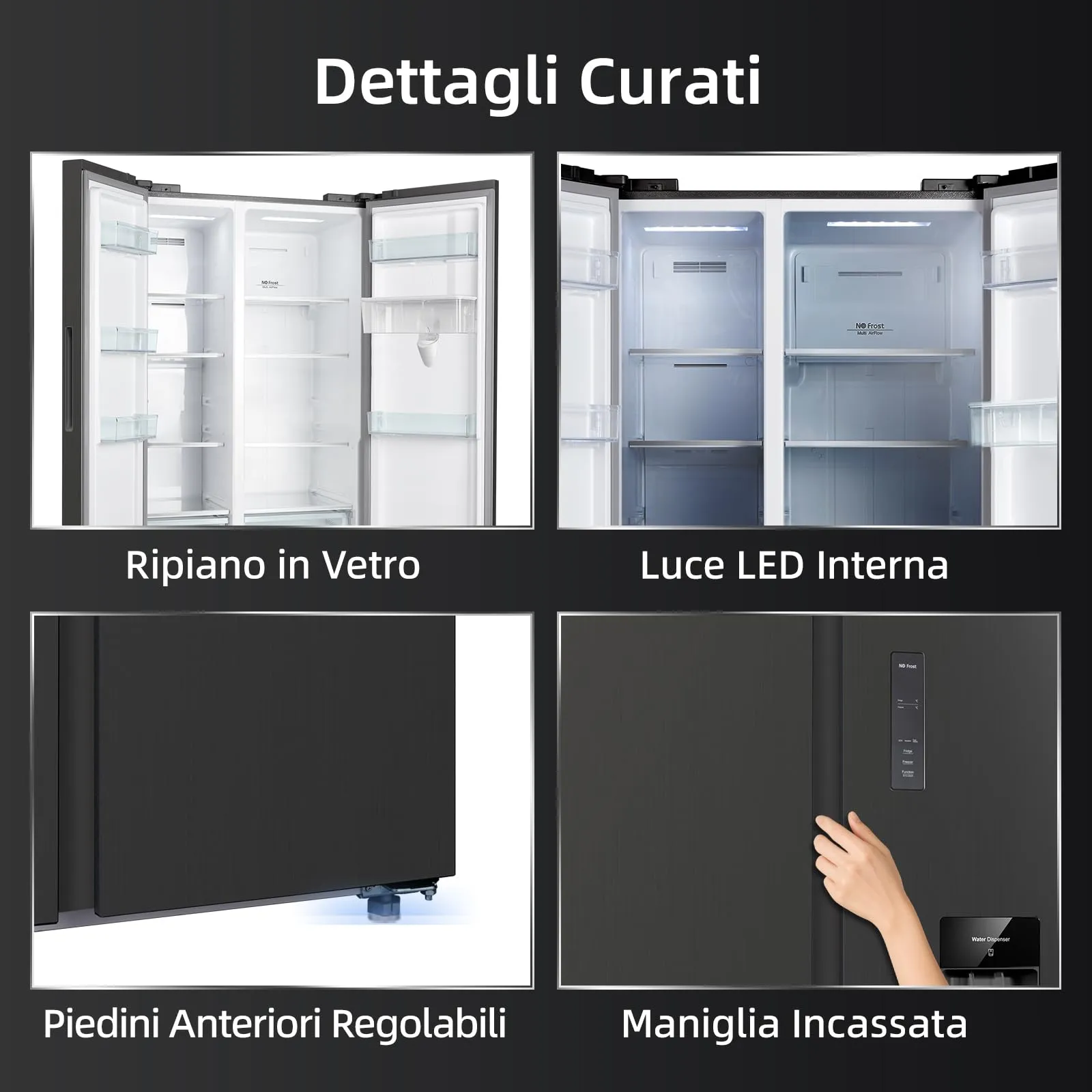 CHiQ Frigorifero Americano CSS530NGDE 525L No Frost con Distributore d'Acqua, Nero - immagine 14