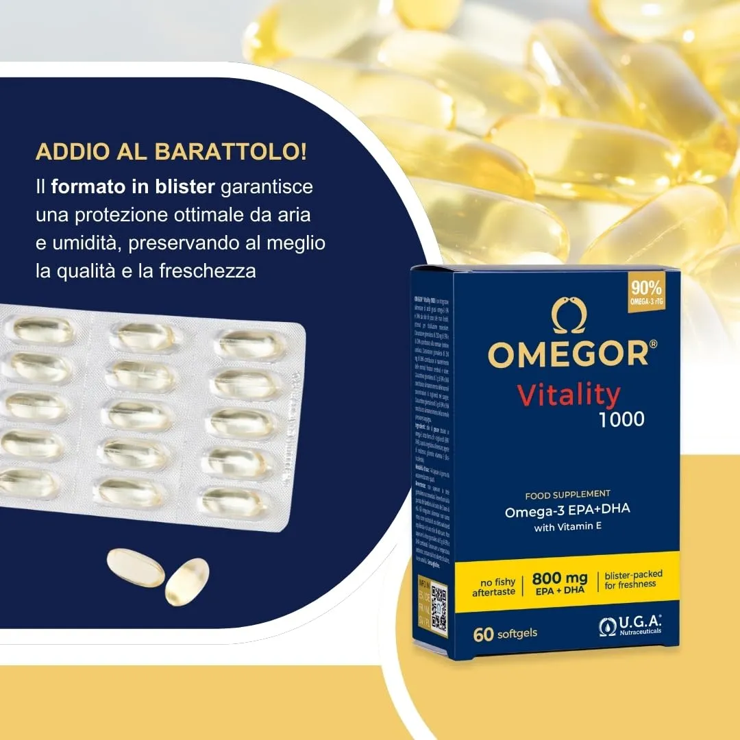 Omegor Vitality 1000 Omega3 EPA/DHA e Vitamina E - 60 cps (3 Confezioni) - immagine 6