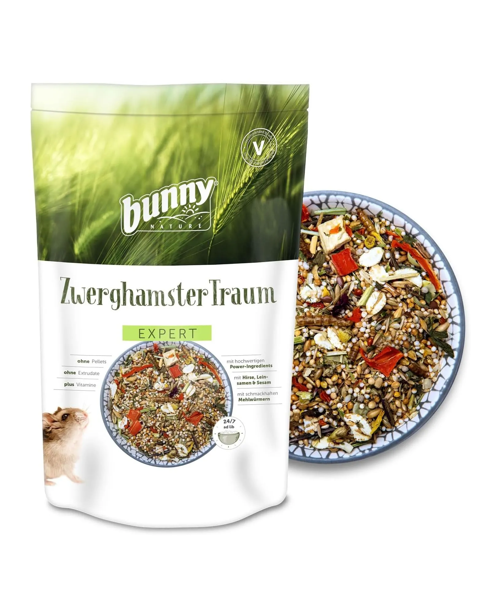 Bunny Nature Mangime Completo per Criceti Nani, Mix di Vitamine e Vermi di Farina, 500 g - immagine 1