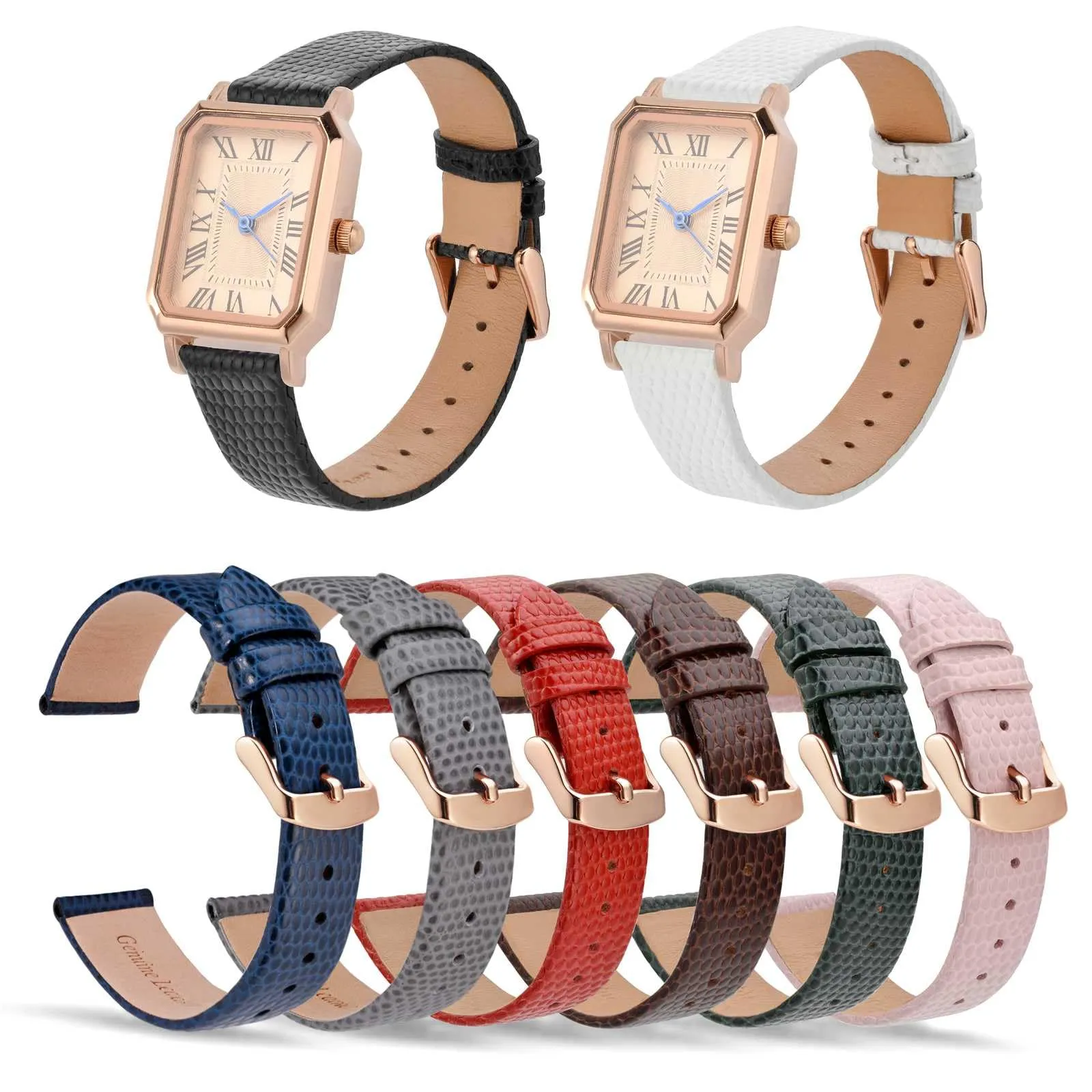 ANNEFIT Cinturino in Pelle 12mm per Orologi Donna, Fibbia in Acciaio Inossidabile Oro Rosa (Blu) - immagine 7